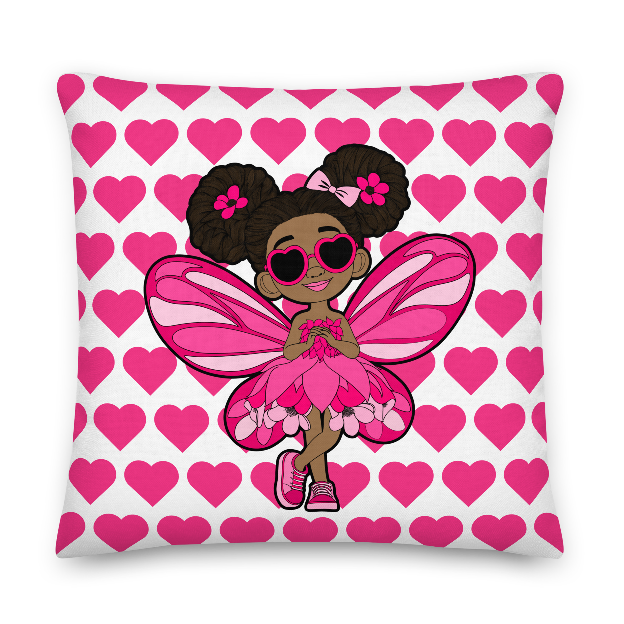 Glitzy Gracelynn Pixie Heart Pattern Throw Pillow - Coco Pixies Signature Heart Pattern Decorative Accent Pillow, 22" x 22"