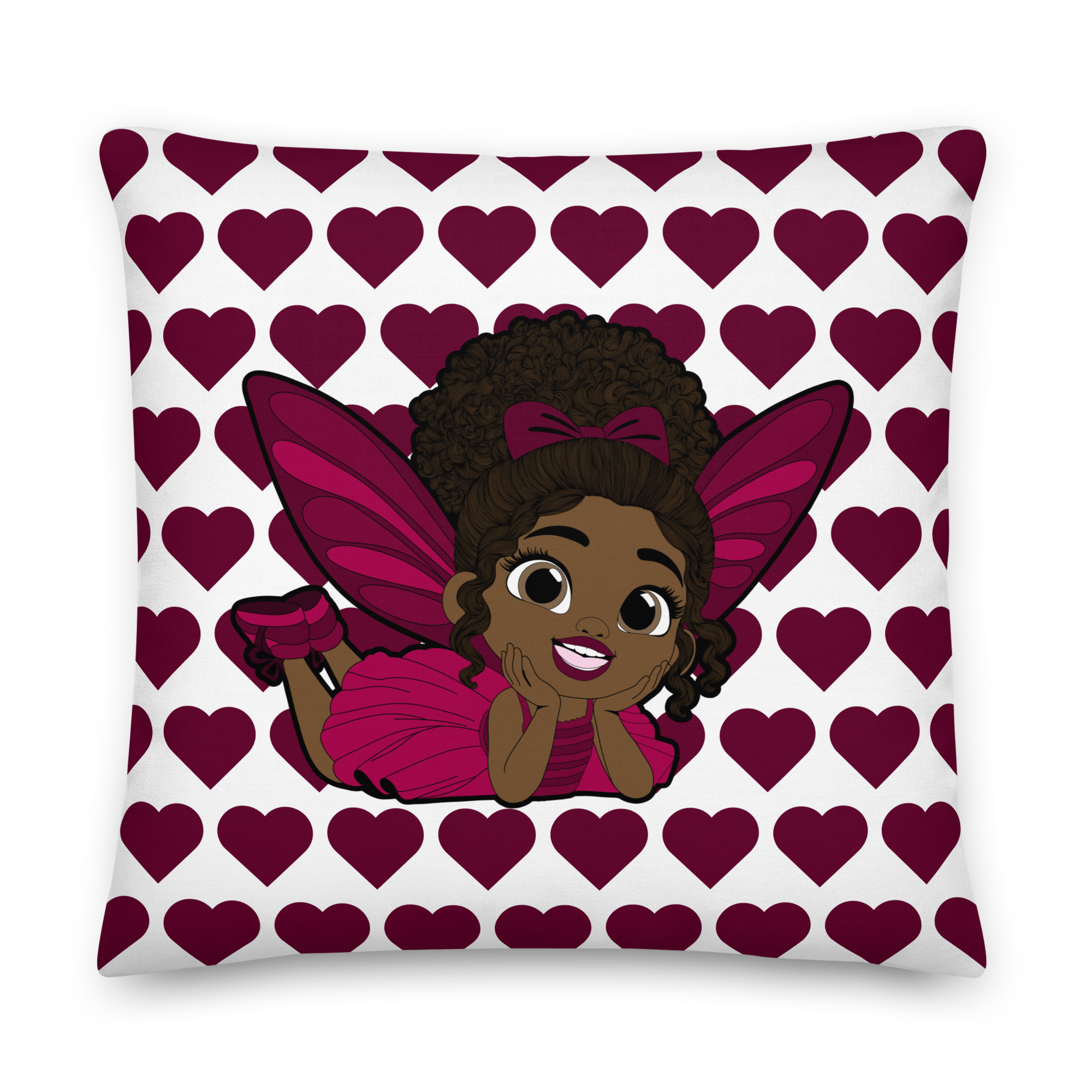Happy Harper Pixie Heart Pattern Throw Pillow - Coco Pixies Signature Heart Pattern Decorative Accent Pillow, 22" x 22"
