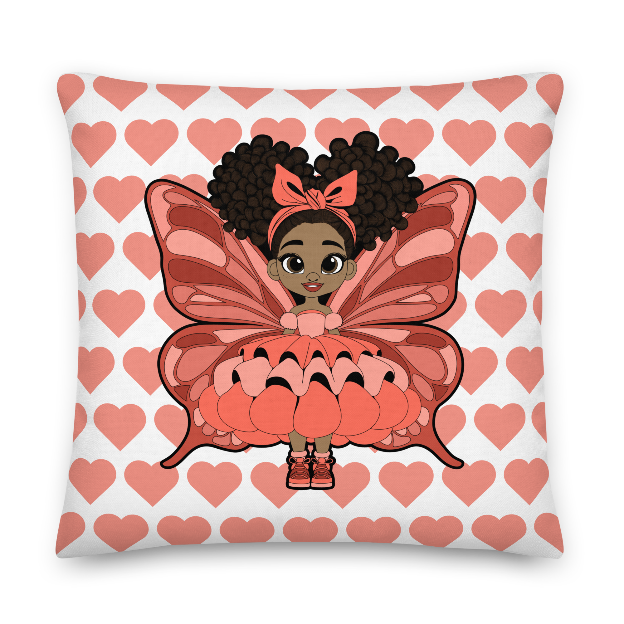 Lovely Layla Pixie Heart Pattern Throw Pillow - Coco Pixies Signature Heart Pattern Decorative Accent Pillow, 22" x 22"