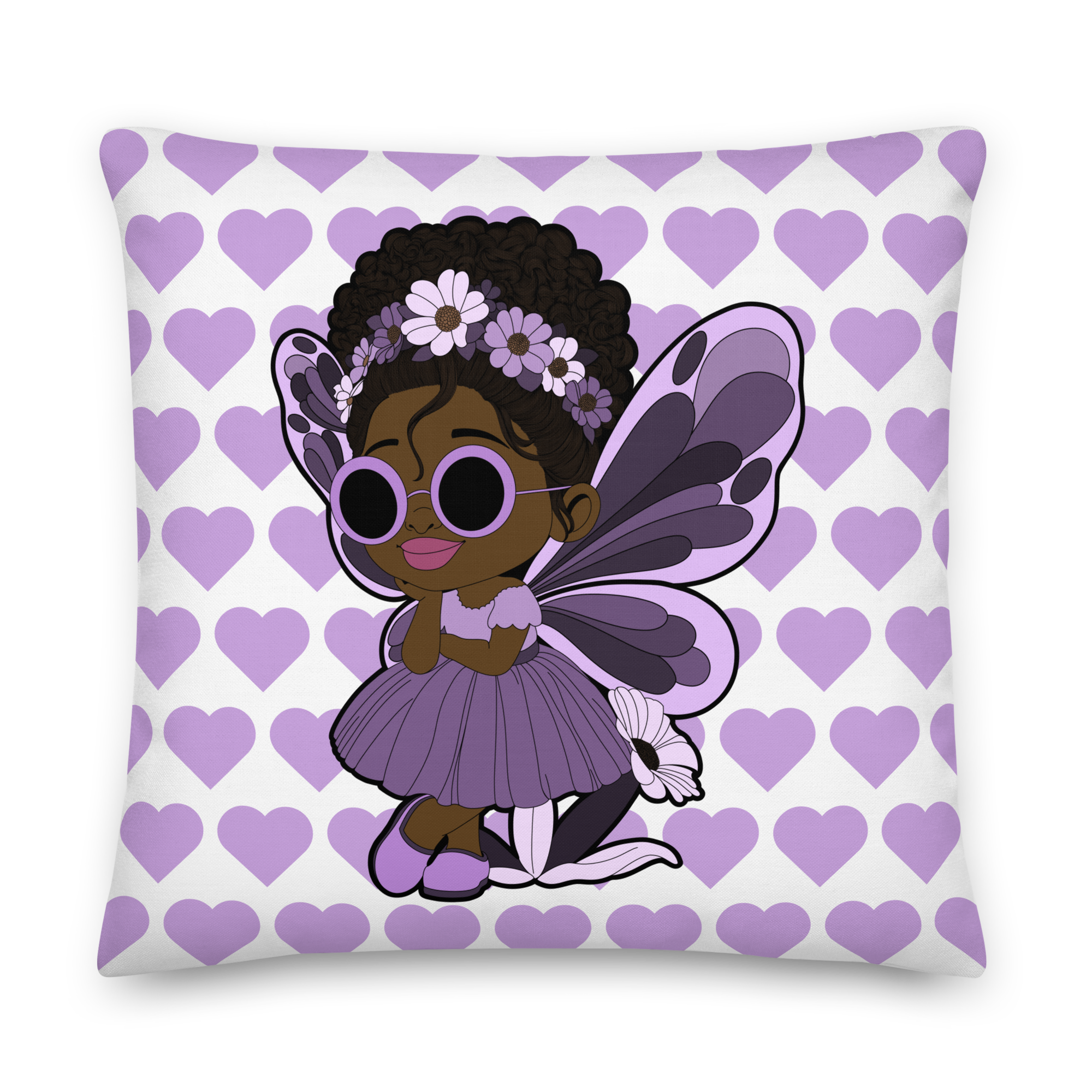 Marvelous Mia Pixie Heart Pattern Throw Pillow - Coco Pixies Signature Heart Pattern Decorative Accent Pillow, 22" x 22"