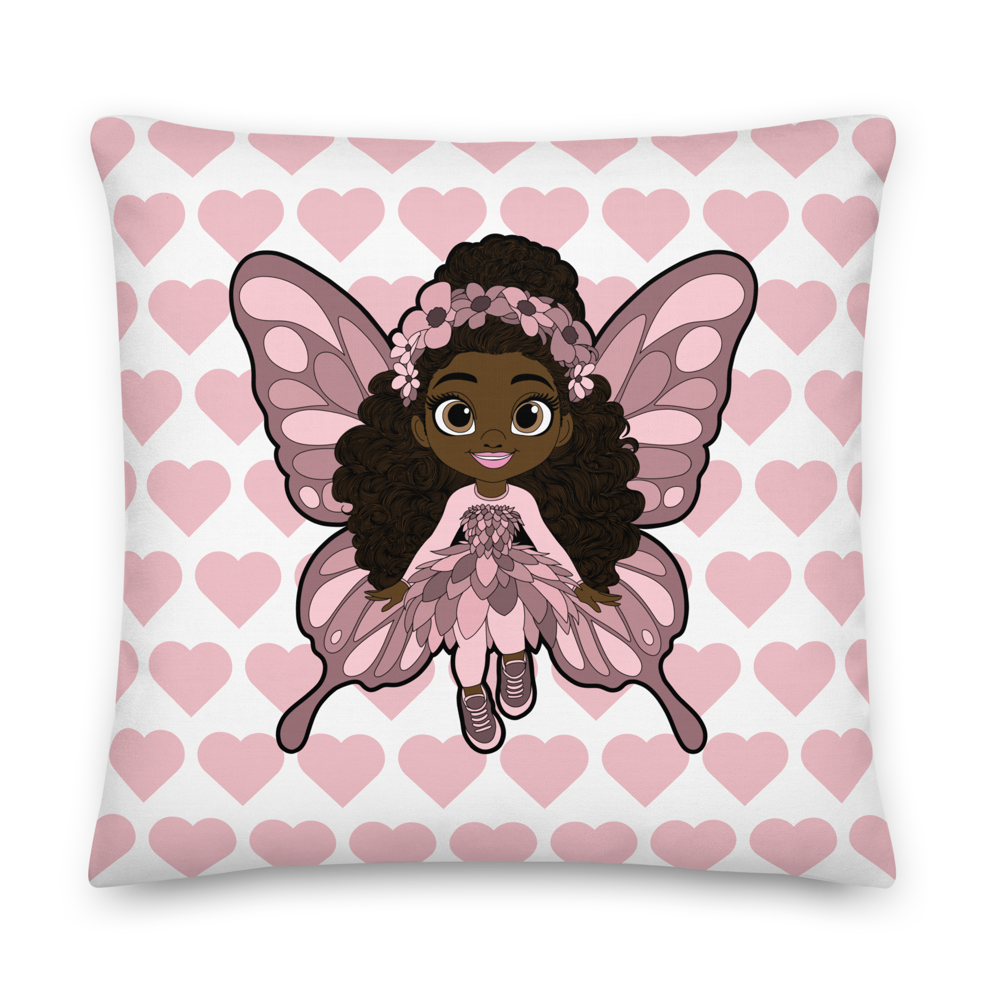 Penelope Pixie Heart Pattern Throw Pillow - Coco Pixies Signature Heart Pattern Decorative Accent Pillow, 22" x 22"