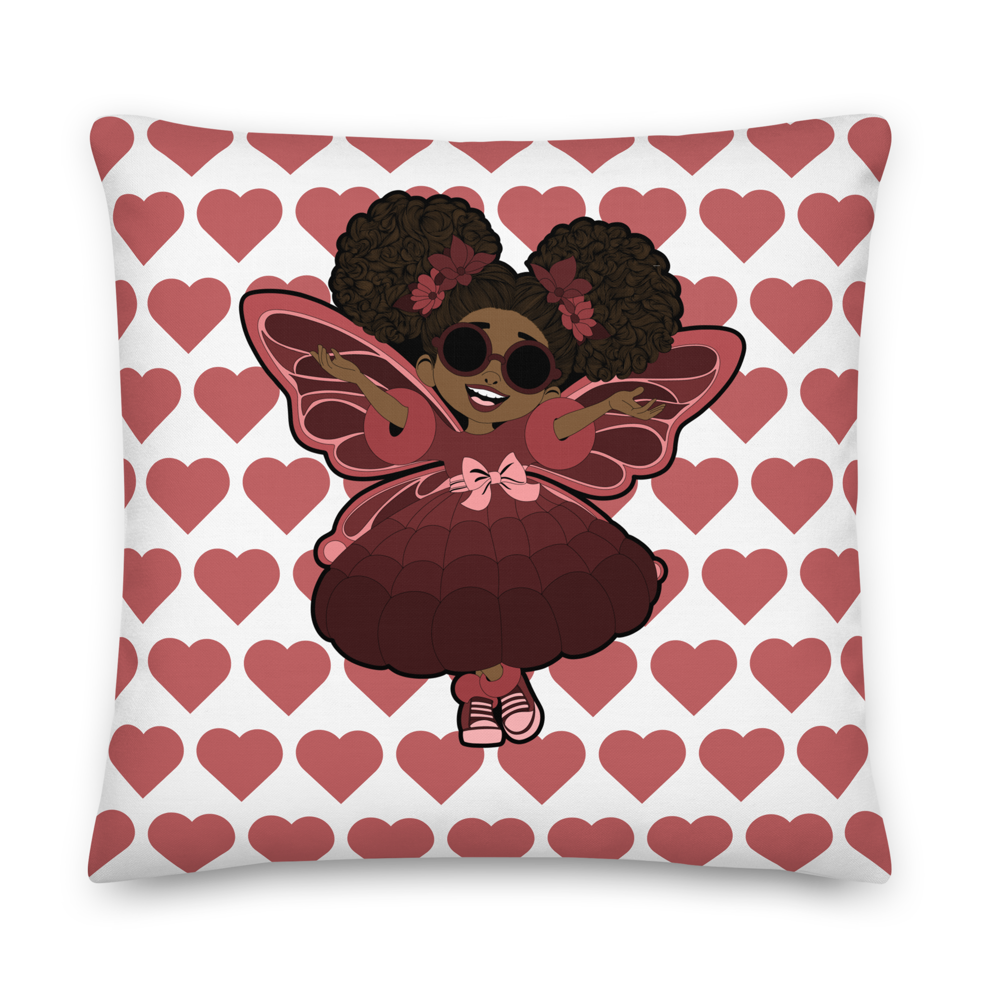 Radiant Ruby Pixie Heart Pattern Throw Pillow - Coco Pixies Signature Heart Pattern Decorative Accent Pillow, 22" x 22"
