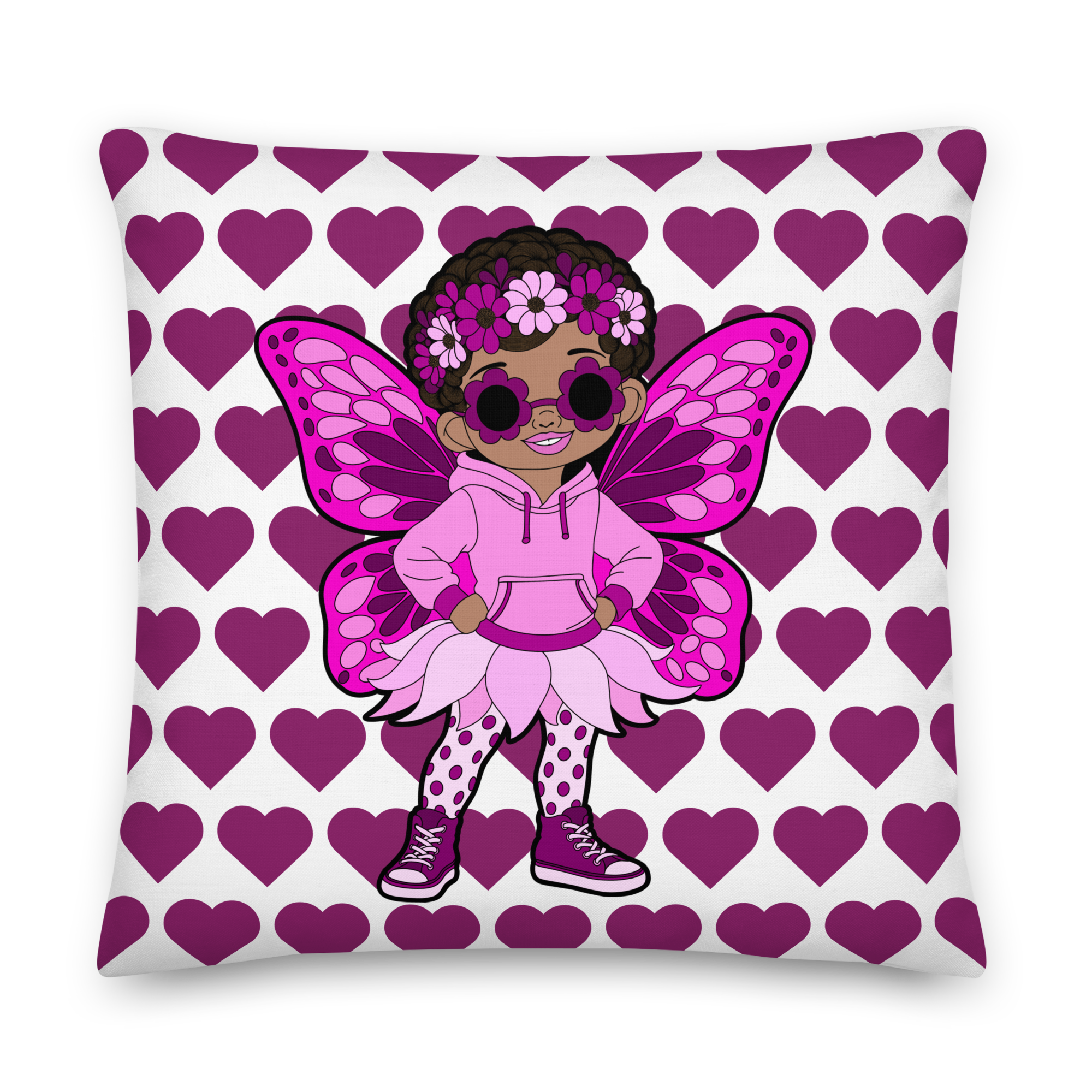 Teonna Twinklepuff Pixie Heart Pattern Throw Pillow - Coco Pixies Signature Heart Pattern Decorative Accent Pillow, 22" x 22"