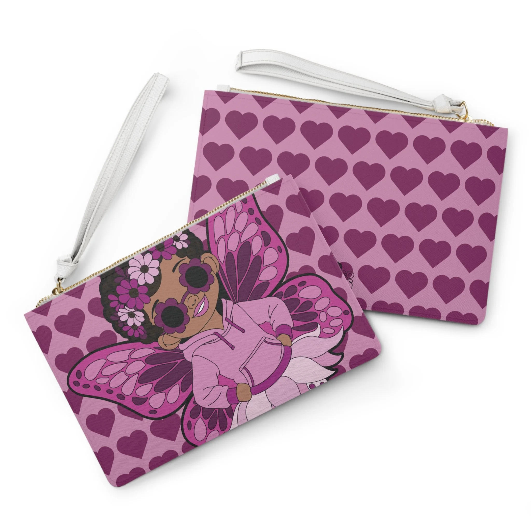 Teonna Twinklepuff Pixie Clutch Bag - Coco Pixies Berry Signature Heart Pattern Wristlet With Zipper