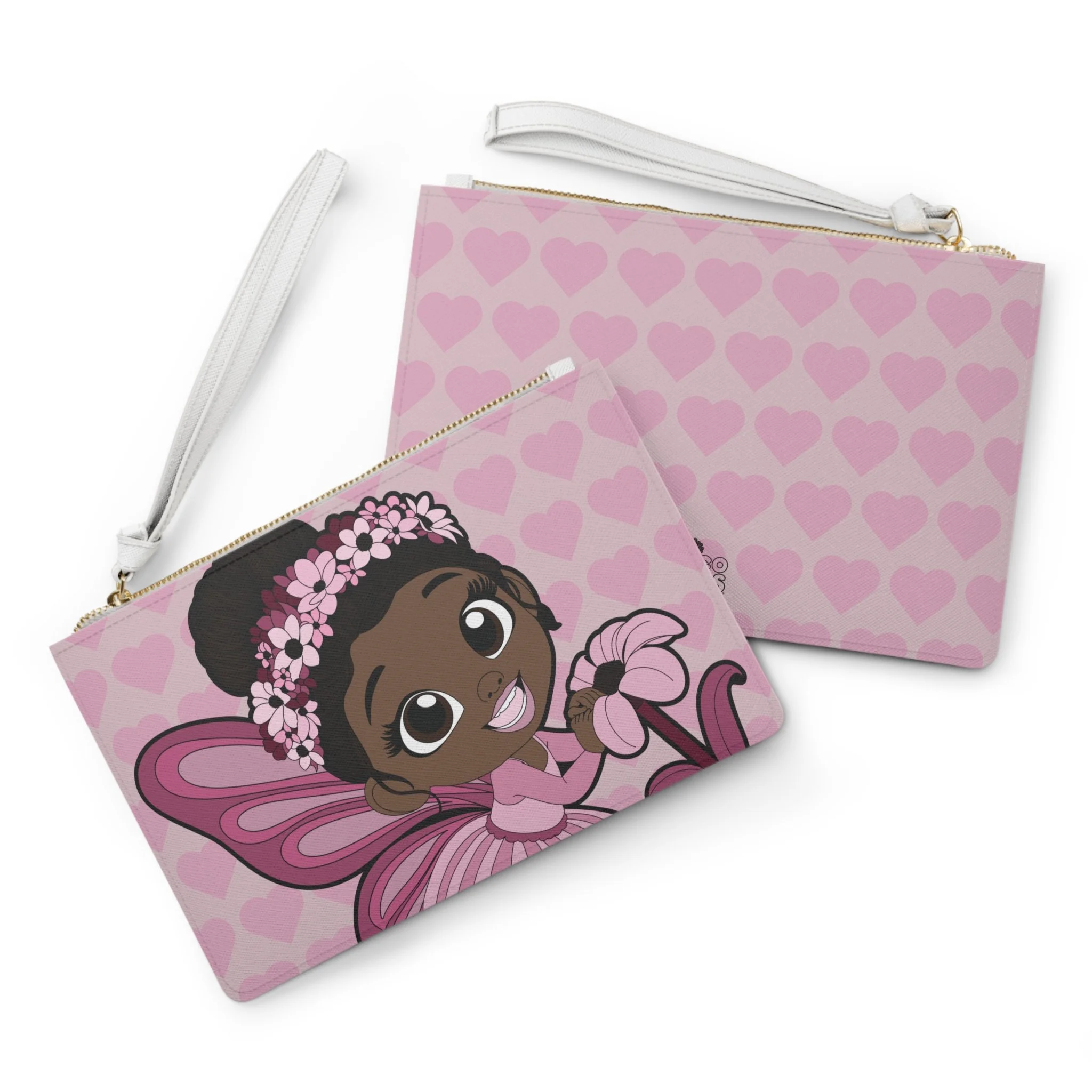 Tara Twinkle Pixie Clutch Bag - Coco Pixies Blush Pink Signature Heart Pattern Wristlet With Zipper