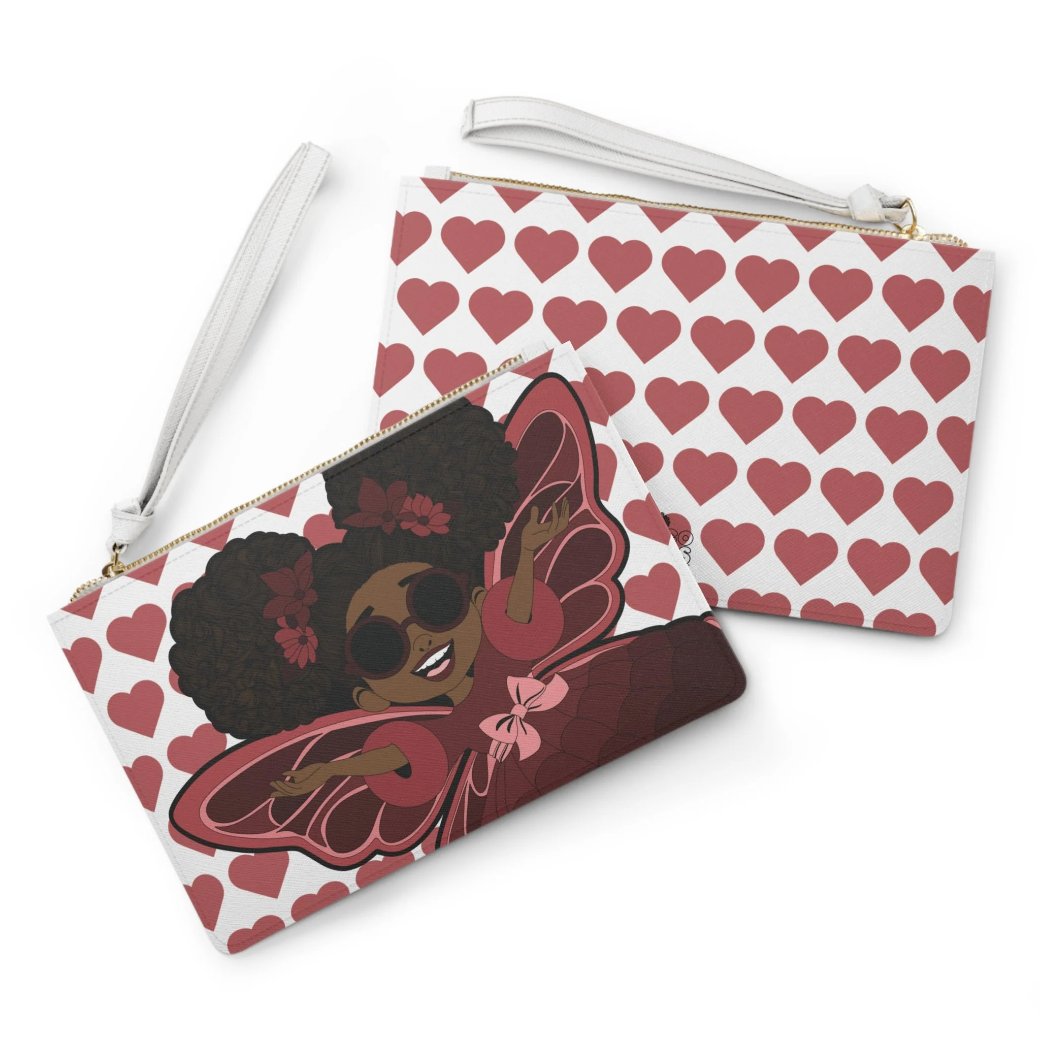 Radiant Ruby Pixie Clutch Bag - Coco Pixies Signature Heart Pattern Wristlet With Zipper