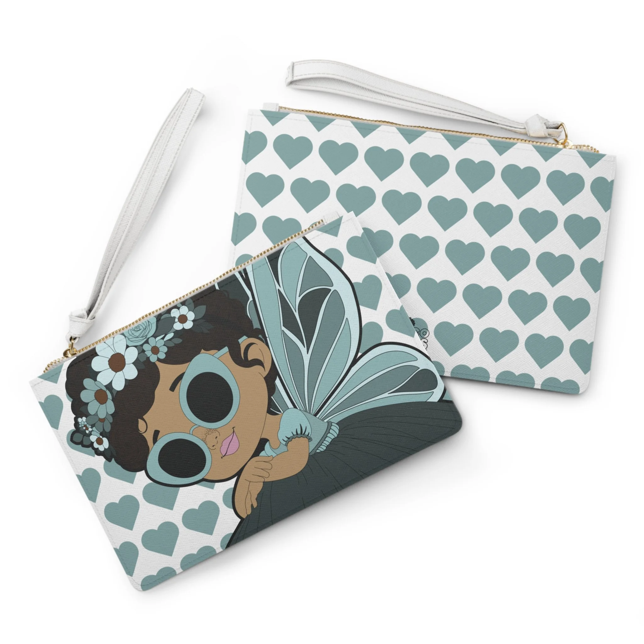 Pixie Piper Clutch Bag - Coco Pixies Signature Heart Pattern Wristlet With Zipper