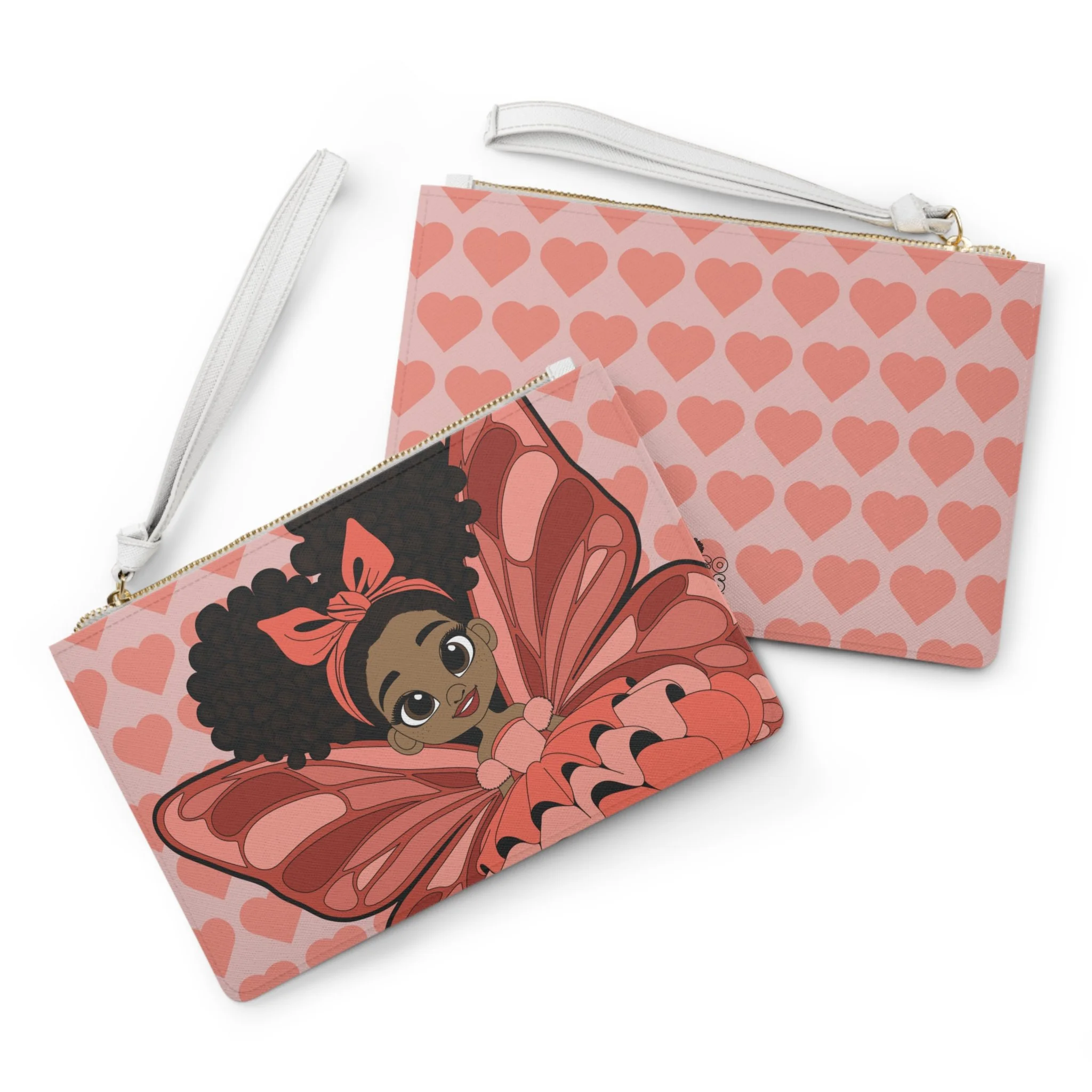 Lovely Layla Pixie Clutch Bag - Coco Pixies Coral Signature Heart Pattern Wristlet With Zipper