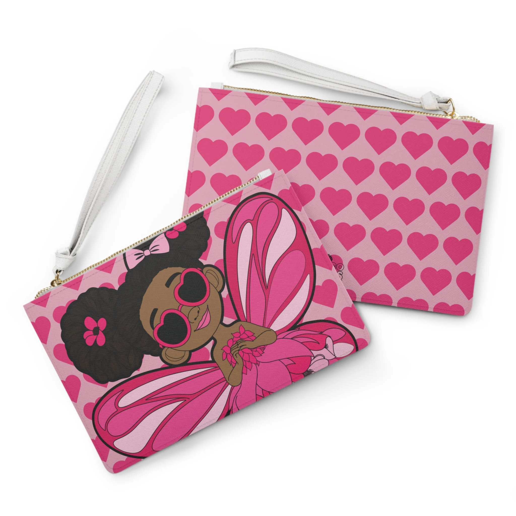 Glitzy Gracelynn Pixie Clutch Bag - Coco Pixies Bubblegum Pink Signature Heart Pattern Wristlet With Zipper