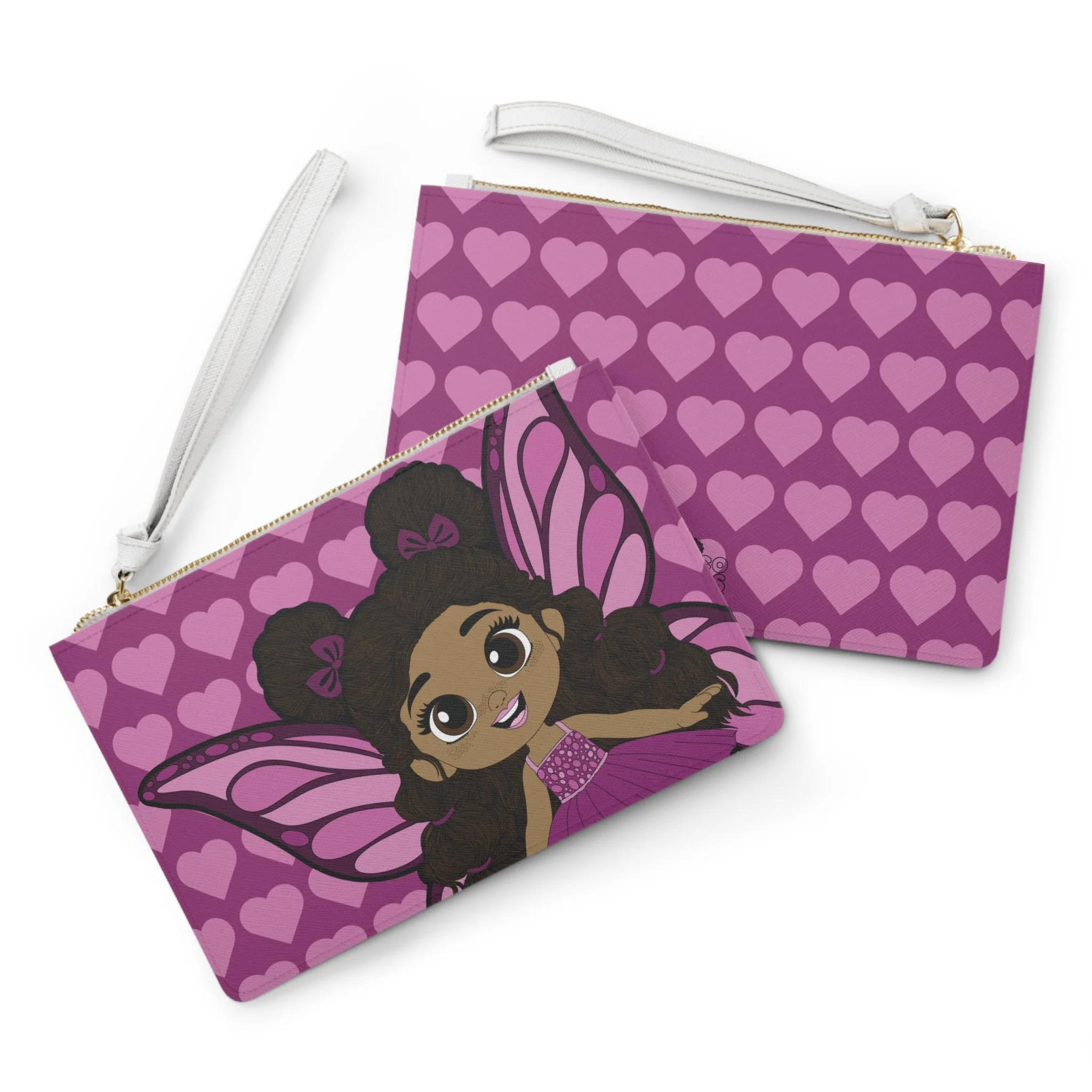 Fiona Flutter Pixie Clutch Bag - Coco Pixies Magenta Signature Heart Pattern Wristlet With Zipper