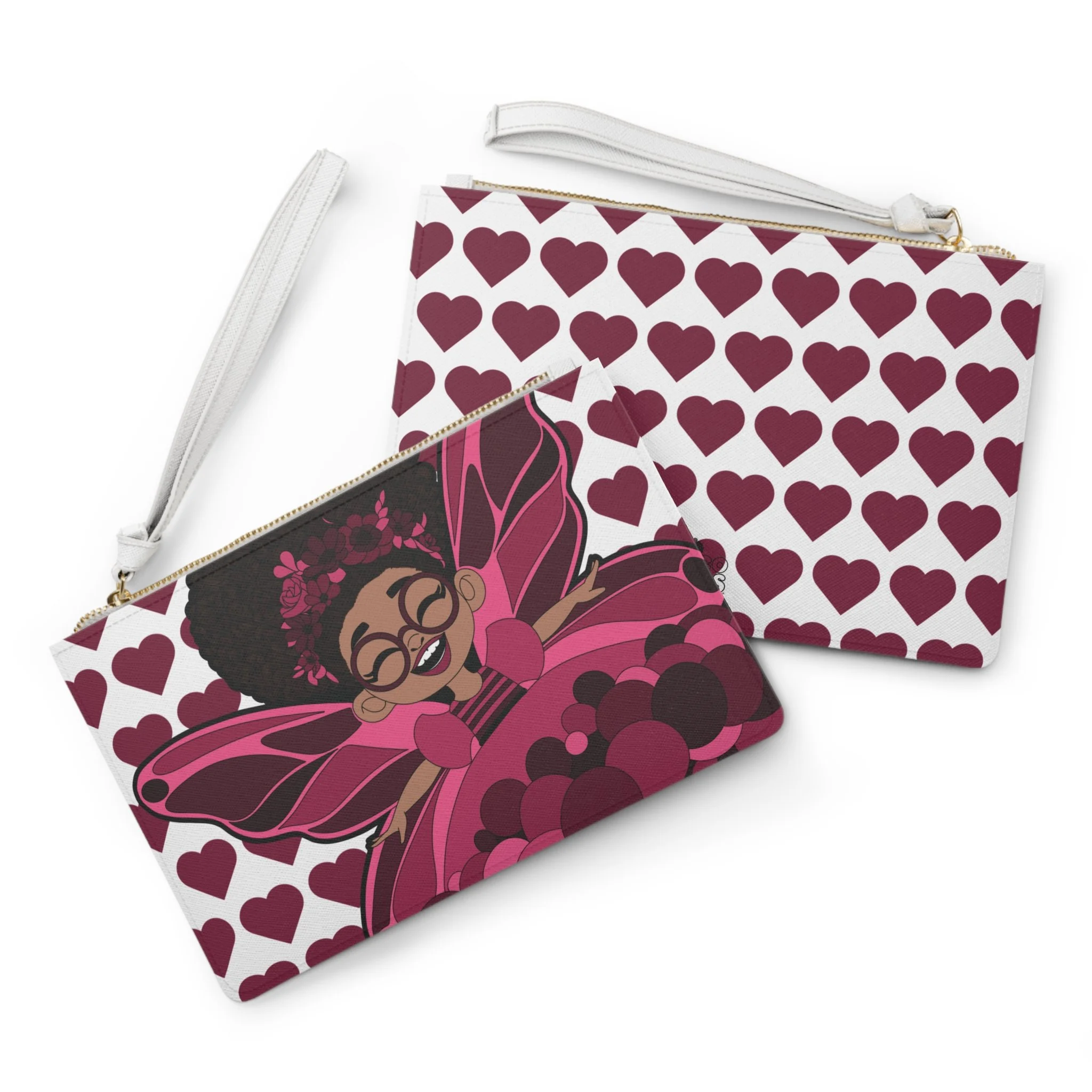 Delightful Daisy Pixie Clutch Bag - Coco Pixies Signature Heart Pattern Wristlet With Zipper
