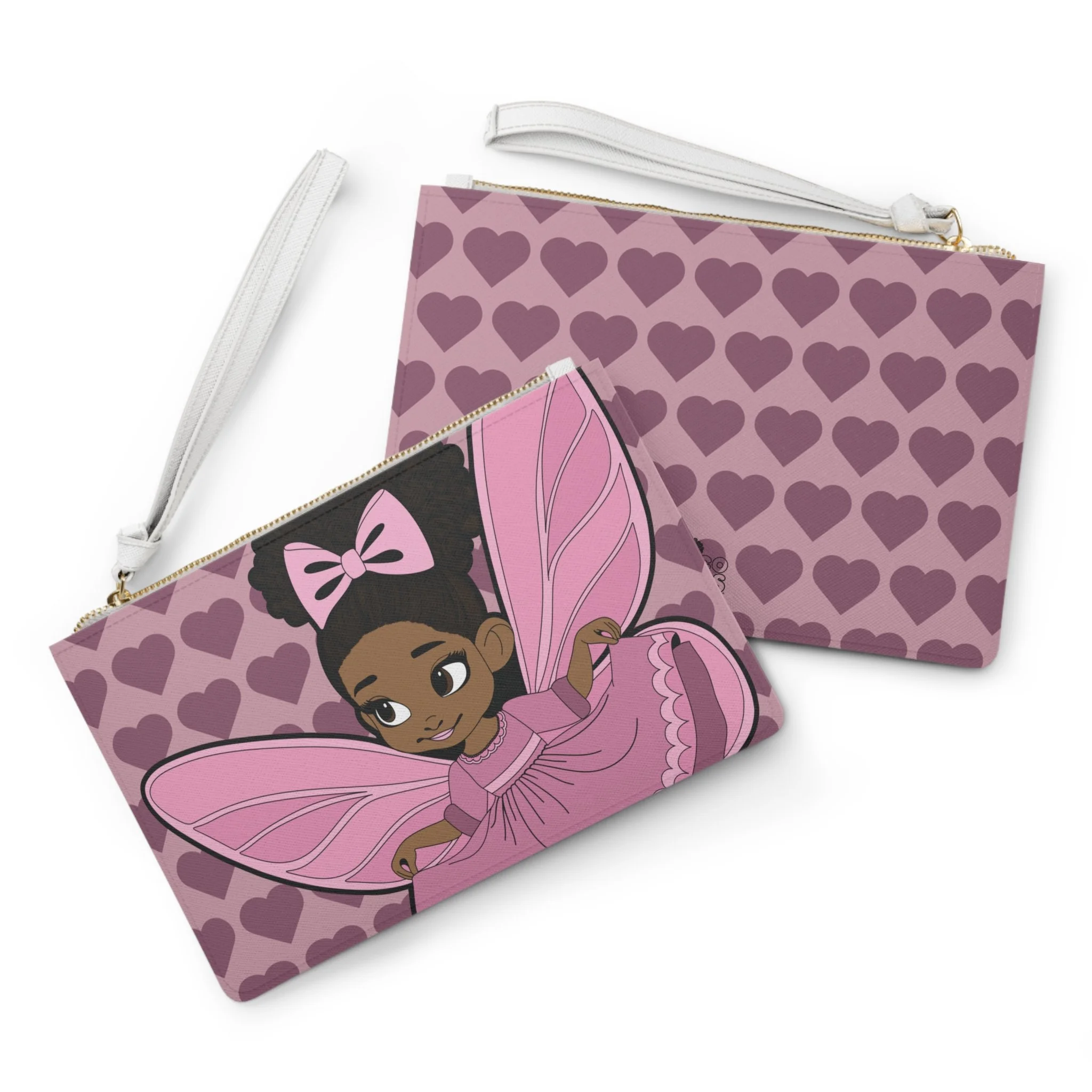 Darling Daphne Pixie Clutch Bag - Coco Pixies Mauve Signature Heart Pattern Wristlet With Zipper