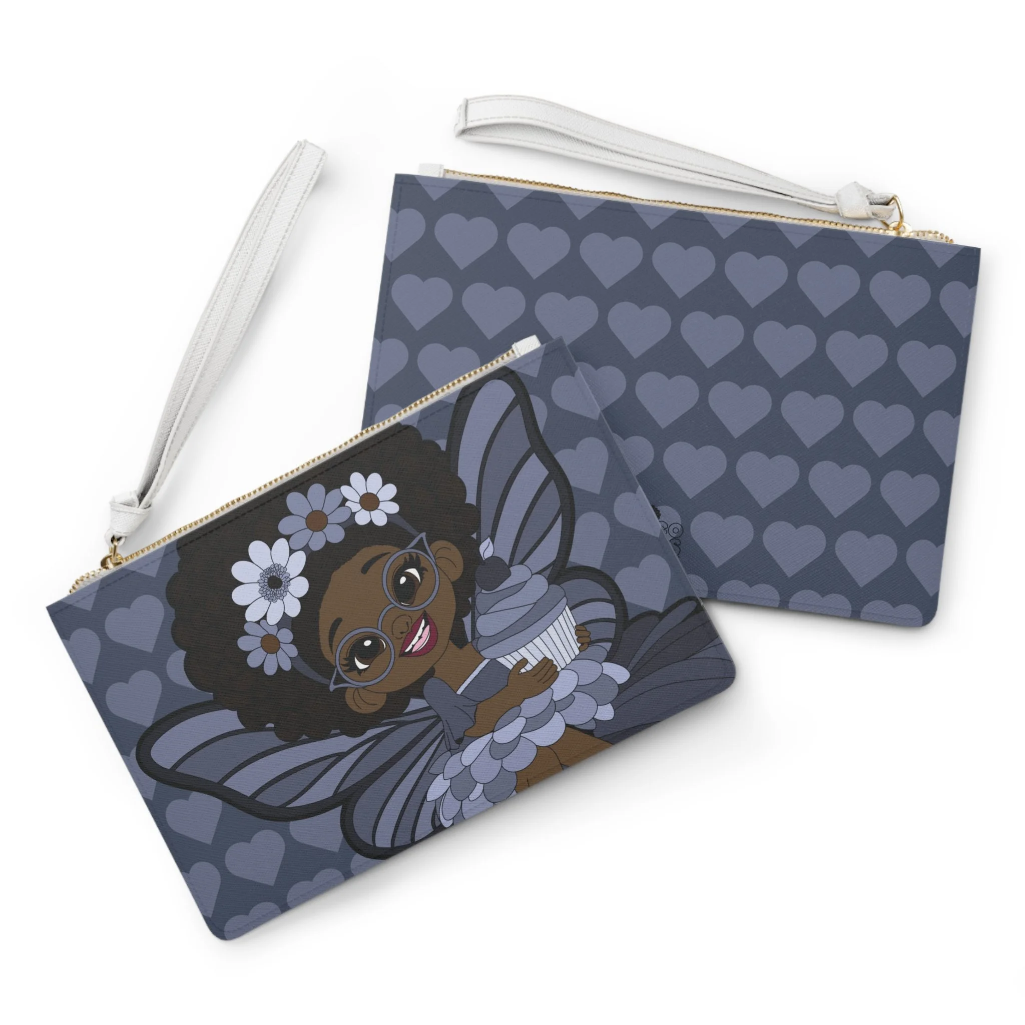 Bubbly Brooke Pixie Clutch Bag - Coco Pixies Cool Blue Signature Heart Pattern Wristlet With Zipper