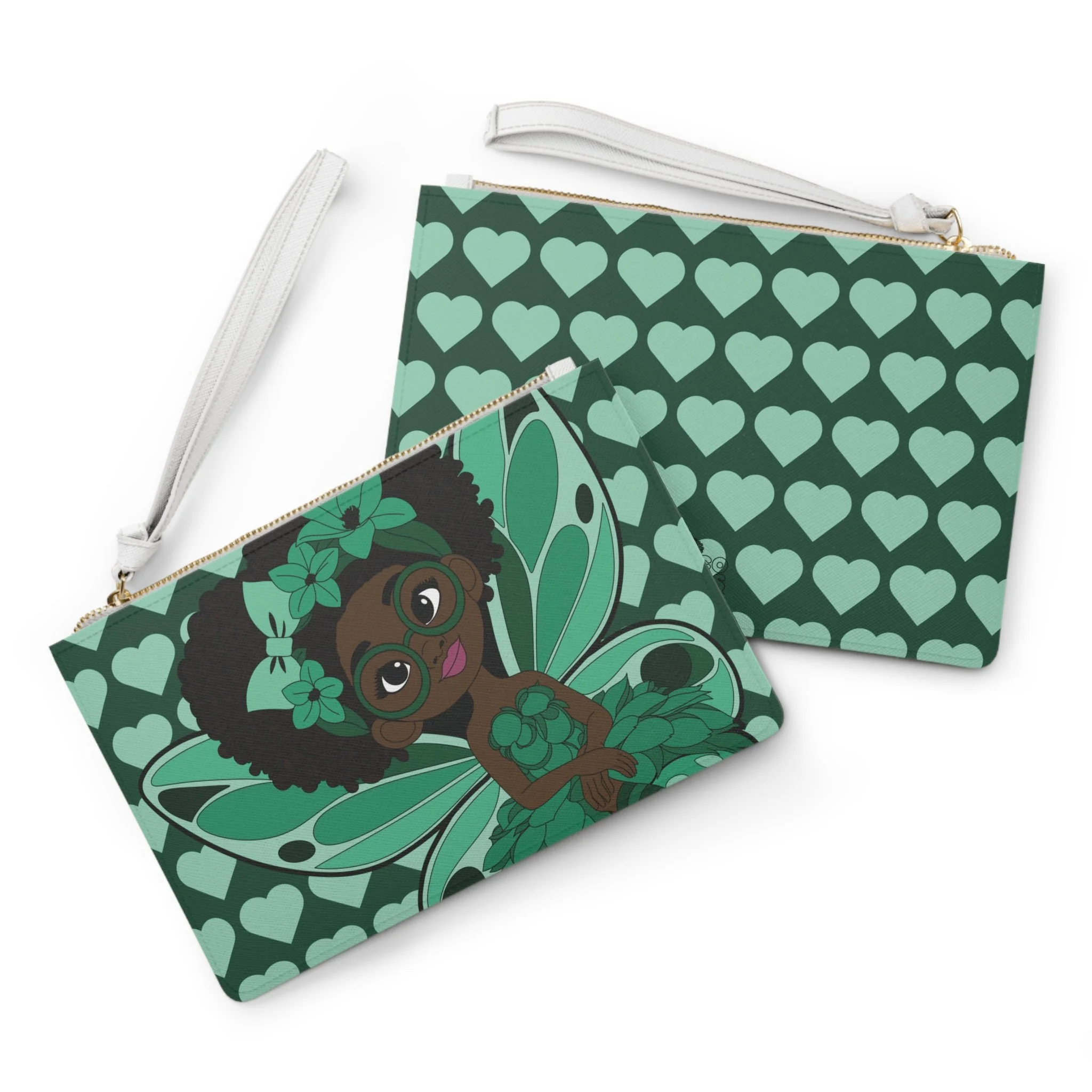Brilliant Bailey Pixie Clutch Bag - Coco Pixies Emerald Green Signature Heart Pattern Wristlet With Zipper