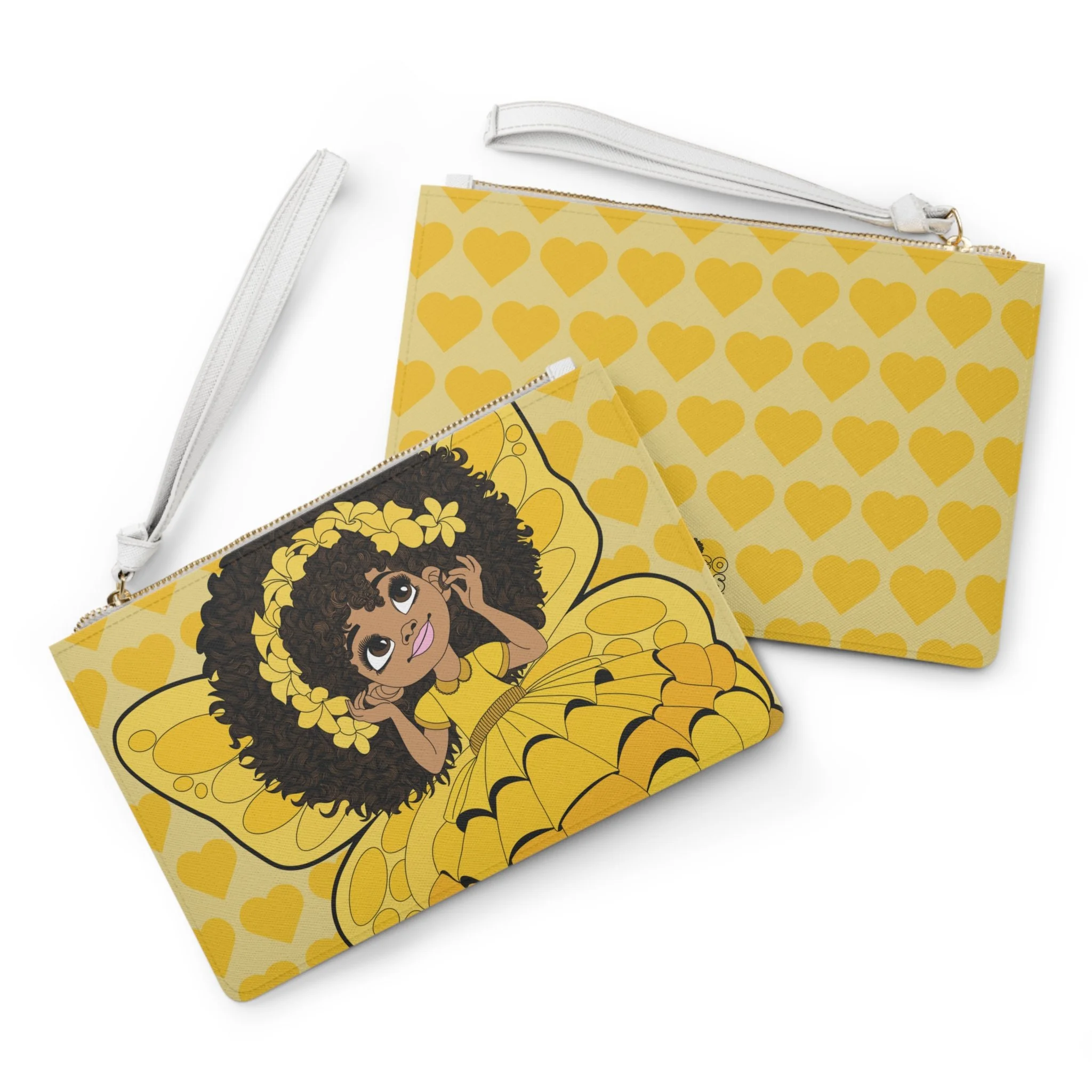 Blissful Brandie Pixie Clutch Bag - Coco Pixies Golden Yellow Signature Heart Pattern Wristlet With Zipper