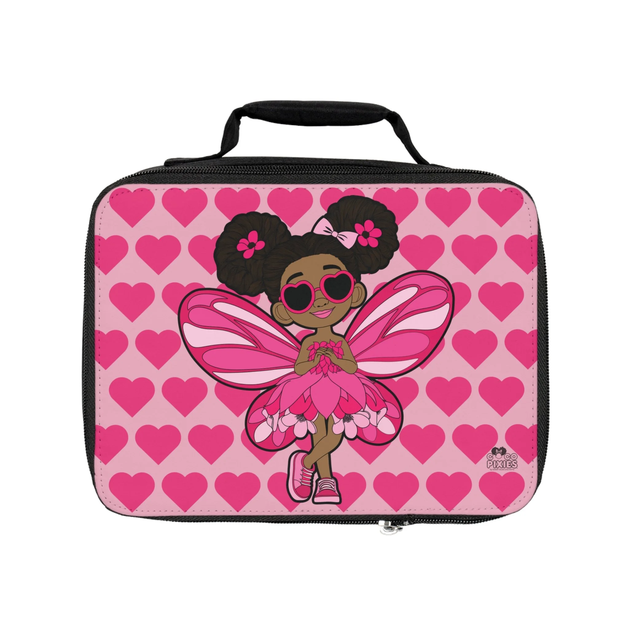 Glitzy Gracelynn Pixie Lunch Bag — Coco Pixies Bubblegum Pink Signature Heart Pattern Kids Lunchbox