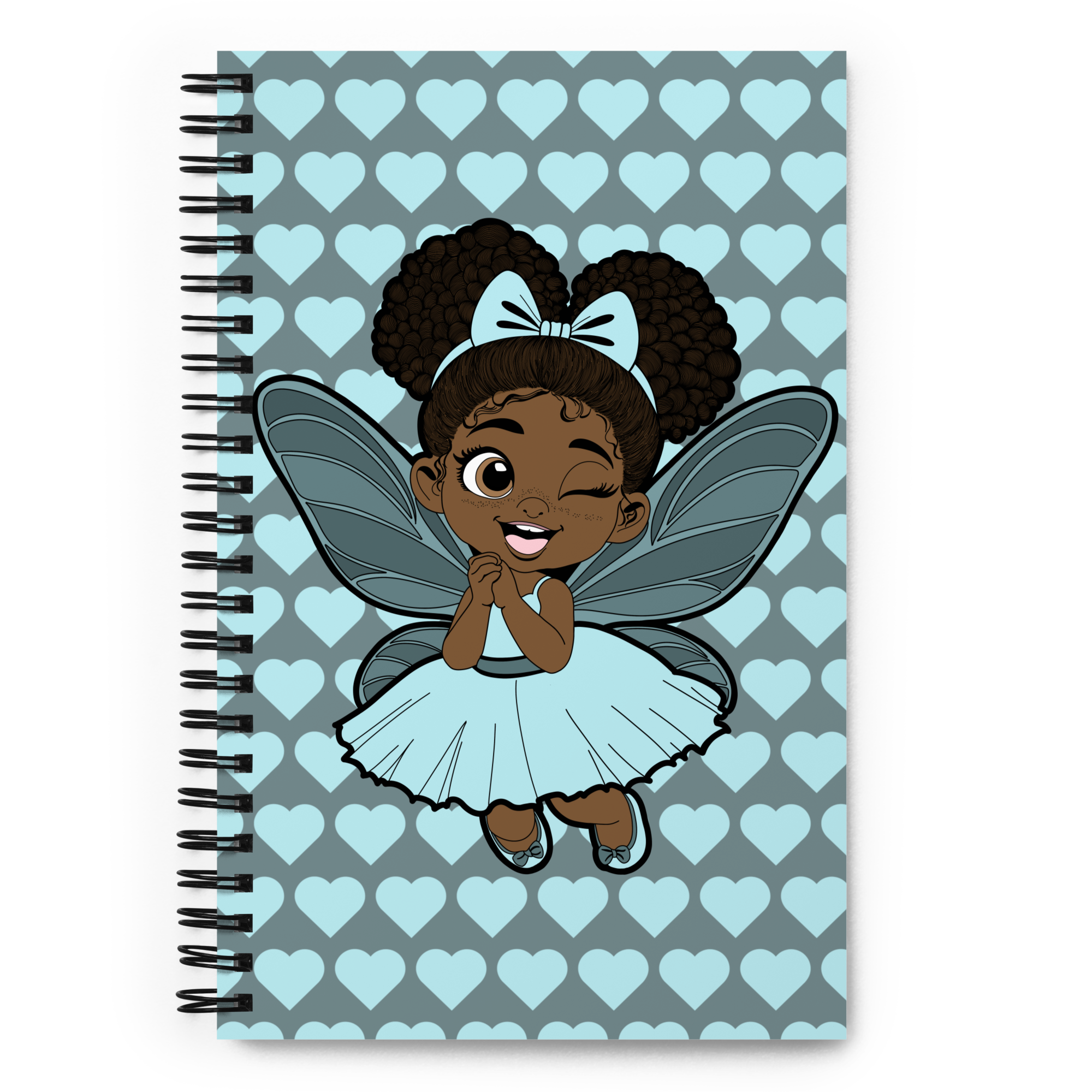 Gleeful Grace Pixie  Notebook - Coco Pixies Icy Blue Signature Heart Pattern Soft-Touch Journal