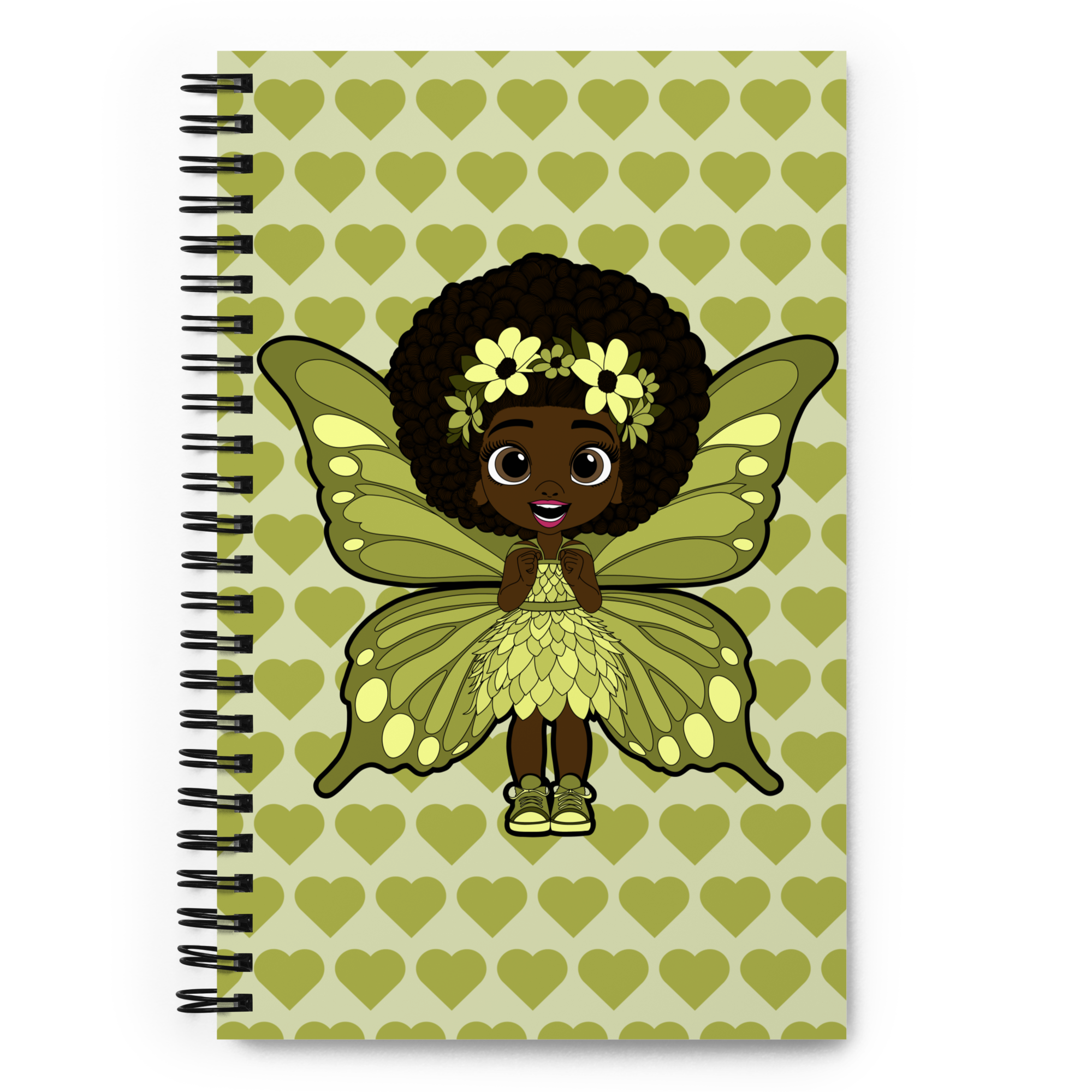 Cheerful Charlotte Pixie  Notebook - Coco Pixies Soft Green Signature Heart Pattern Soft-Touch Journal