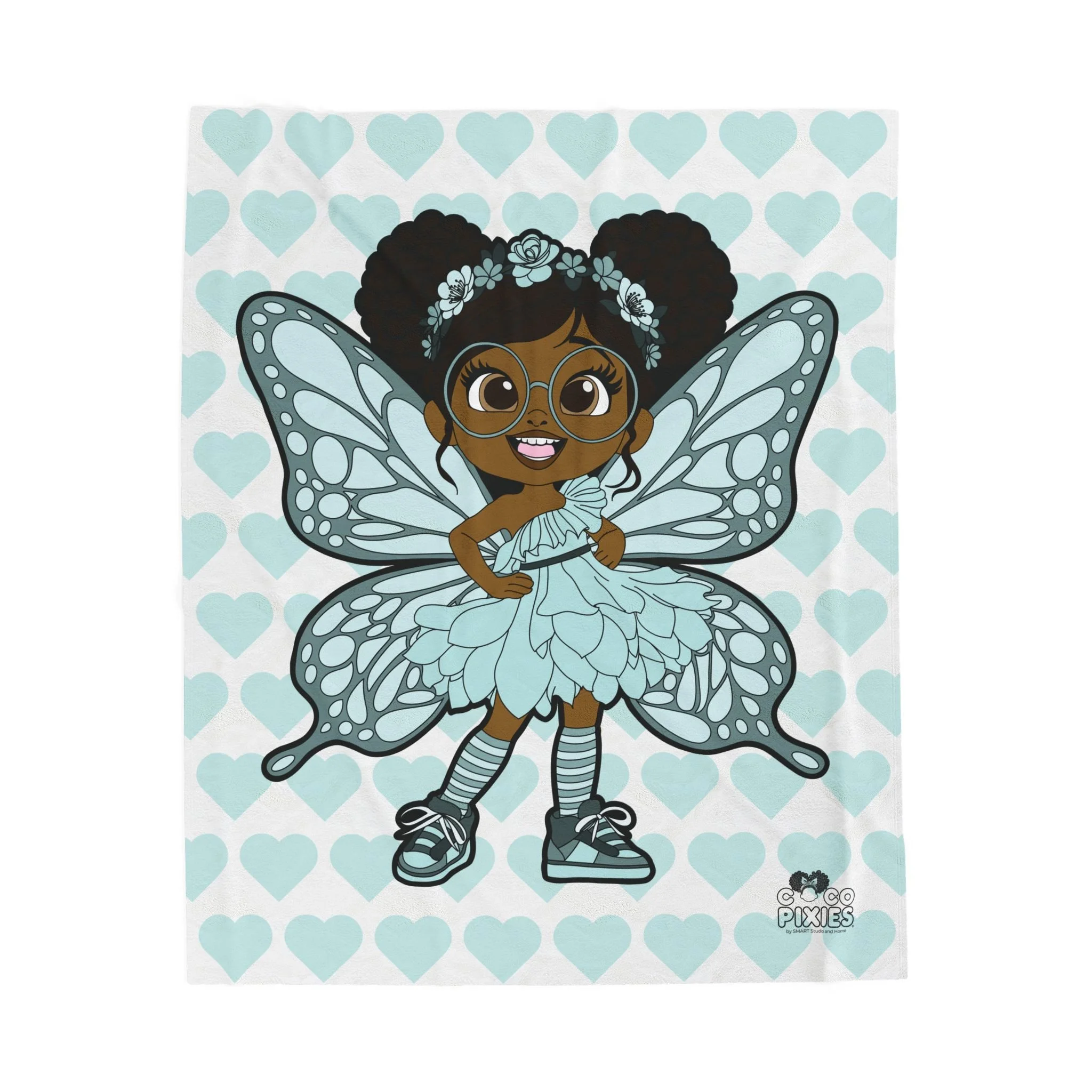 JoJo Jollypuff Pixie Velveteen Plush Blanket - Signature Heart Pattern Background, 50" x 60"