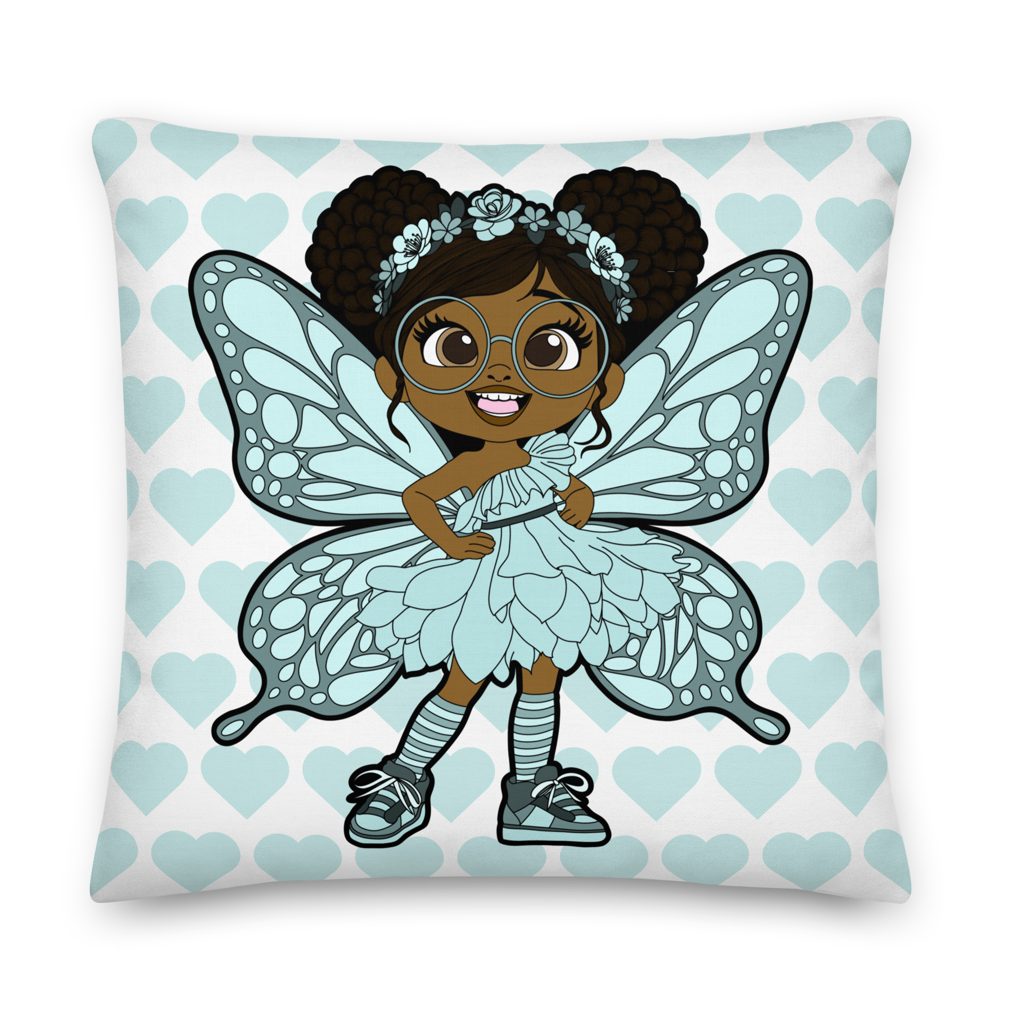 JoJo Jollypuff Pixie Heart Pattern Throw Pillow - Coco Pixies Signature Heart Pattern Decorative Accent Pillow, 22" x 22"