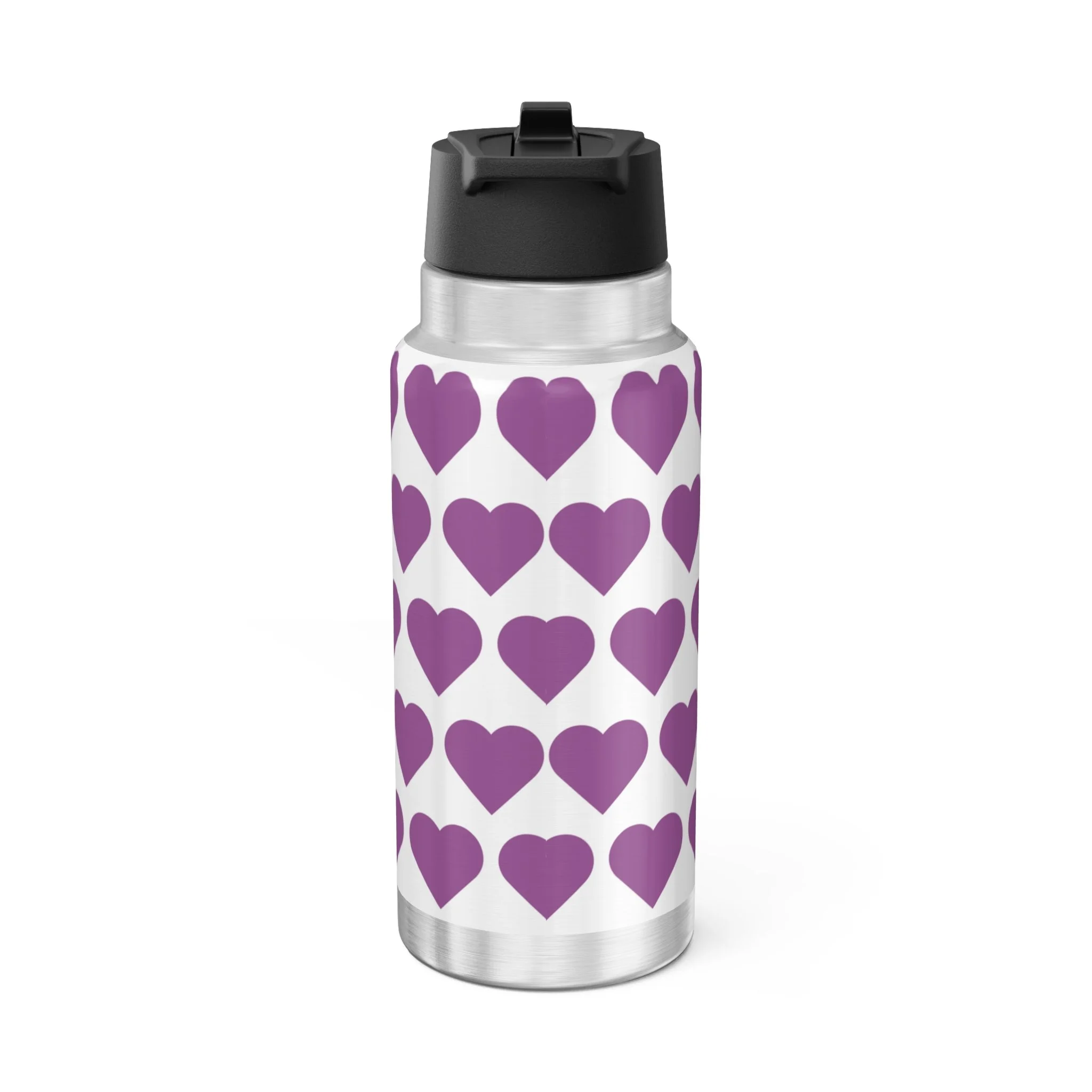 Amber Amazingpuff COCO PIXIES stainless steel insulated water bottle featuring a Black pixie with afro puffs, lavender wings, purple dress, and heart pattern.