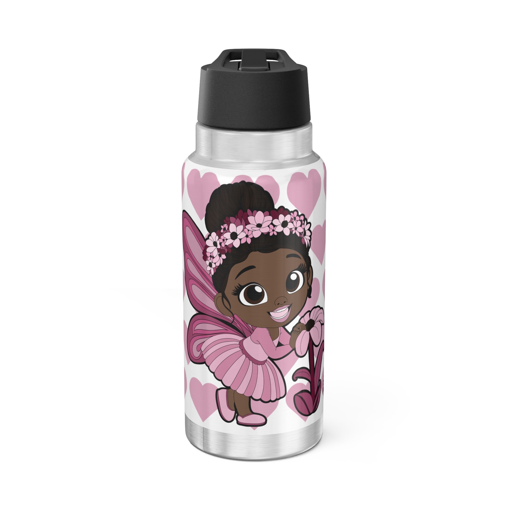 Tara Twinkle Pixie Stainless Steel Water Bottle - Coco Pixies Signature Heart Pattern 32oz Tumbler