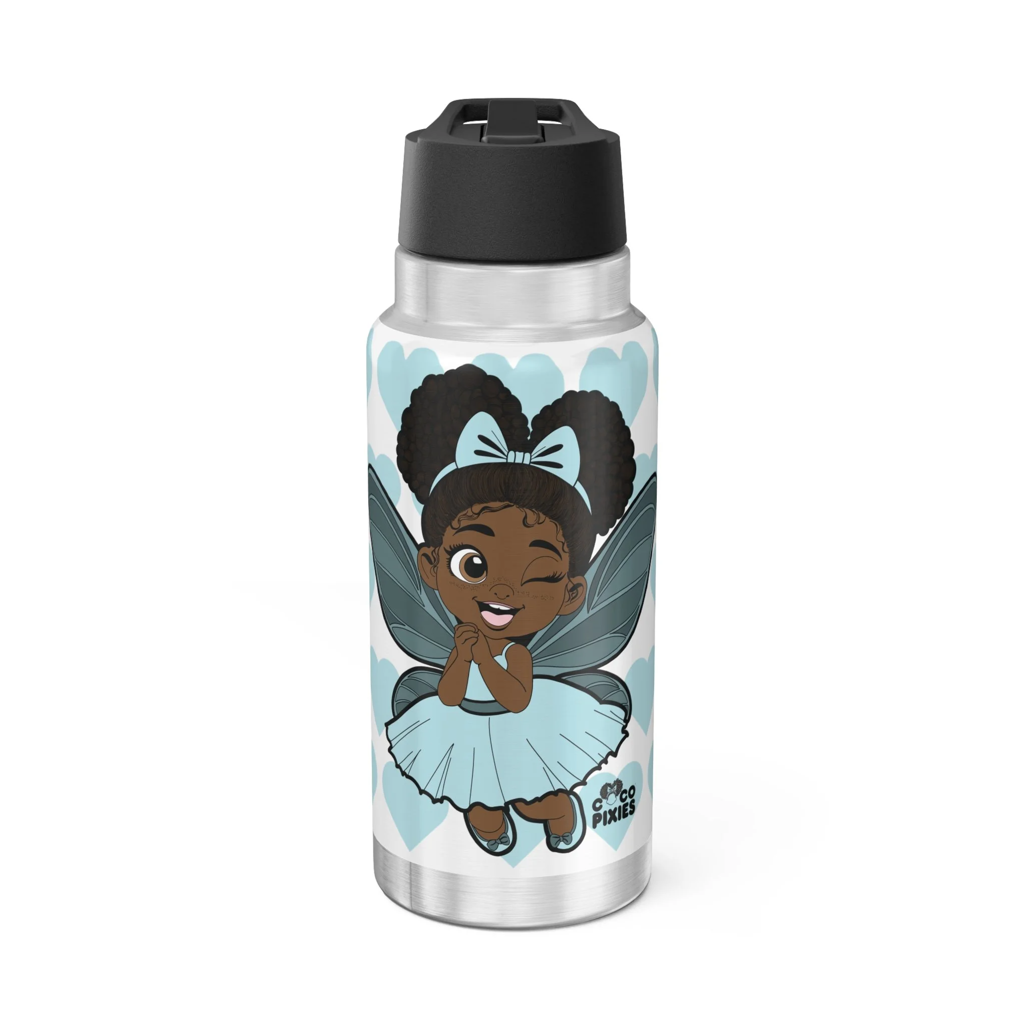Gleeful Grace Pixie Stainless Steel Water Bottle - Coco Pixies Signature Heart Pattern 32oz Tumbler