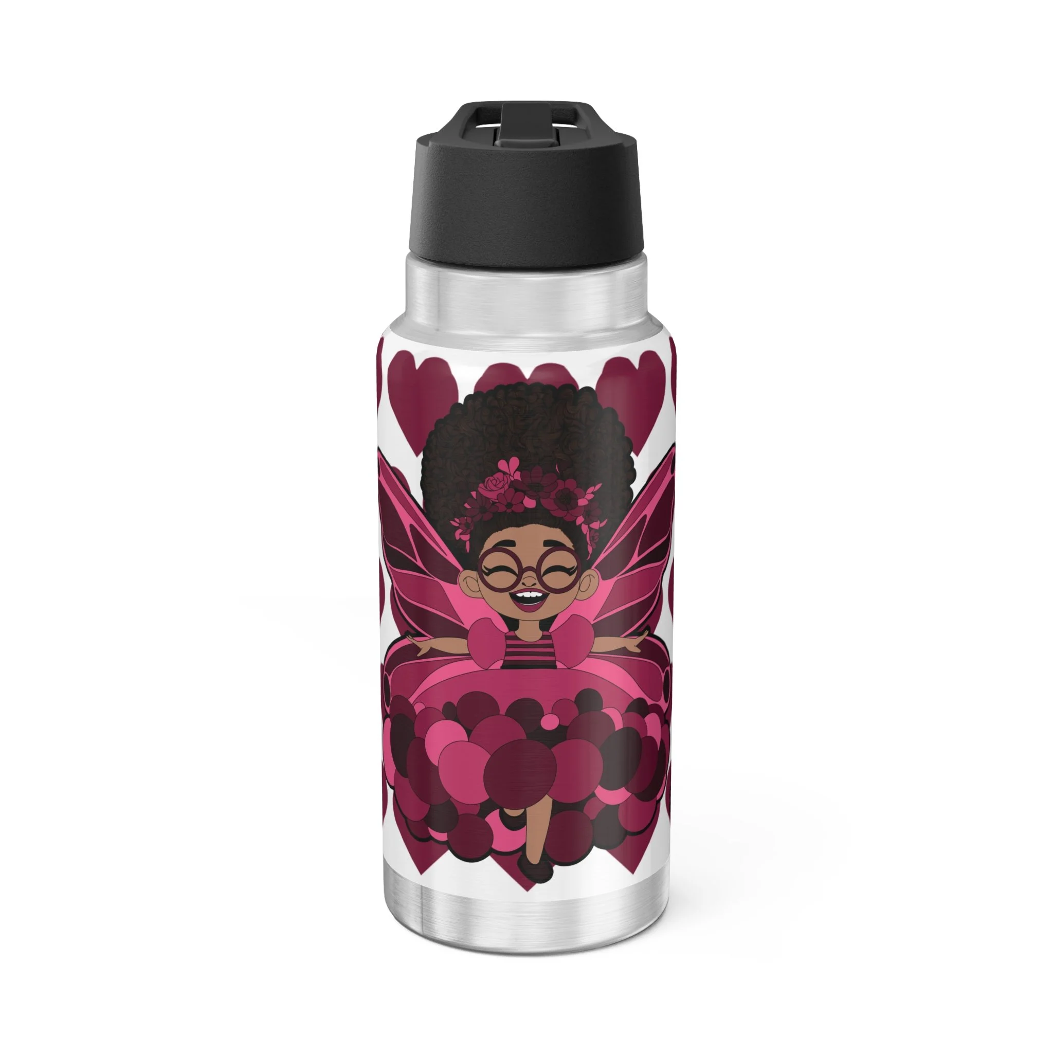 Delightful Daisy Pixie Stainless Steel Water Bottle - Coco Pixies Signature Heart Pattern 32oz Tumbler