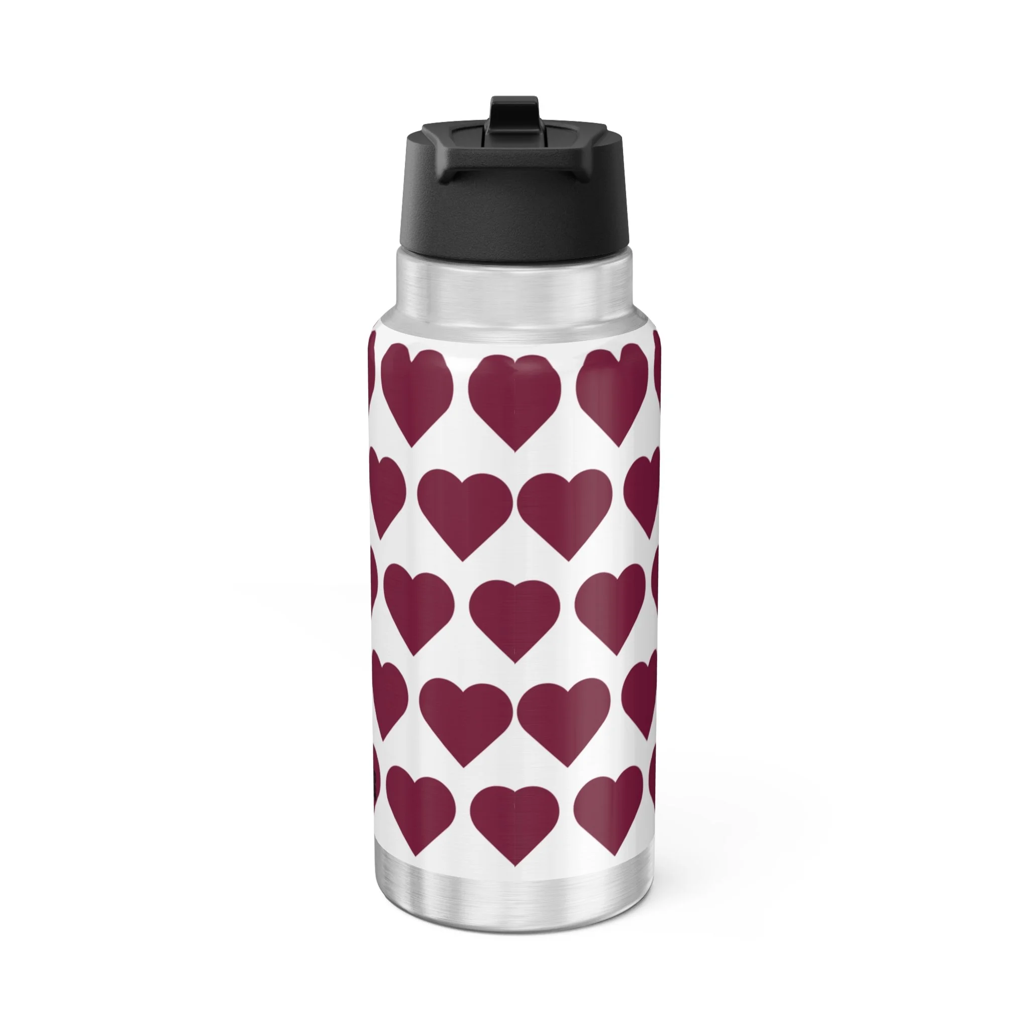 Delightful Daisy Pixie Stainless Steel Water Bottle by COCO PIXIES featuring the signature heart pattern, insulated 32oz tumbler with whimsical pixie artwork and flip-top lid.