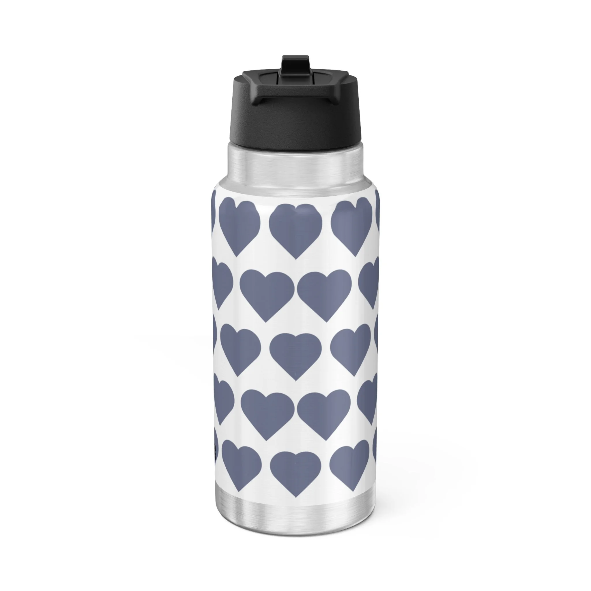 Bubbly Brooke Pixie Stainless Steel Water Bottle by Coco Pixies featuring heart pattern, Black pixie with afro puffs, floral crown, glasses, butterfly wings, and cupcake on a 32oz insulated tumbler.