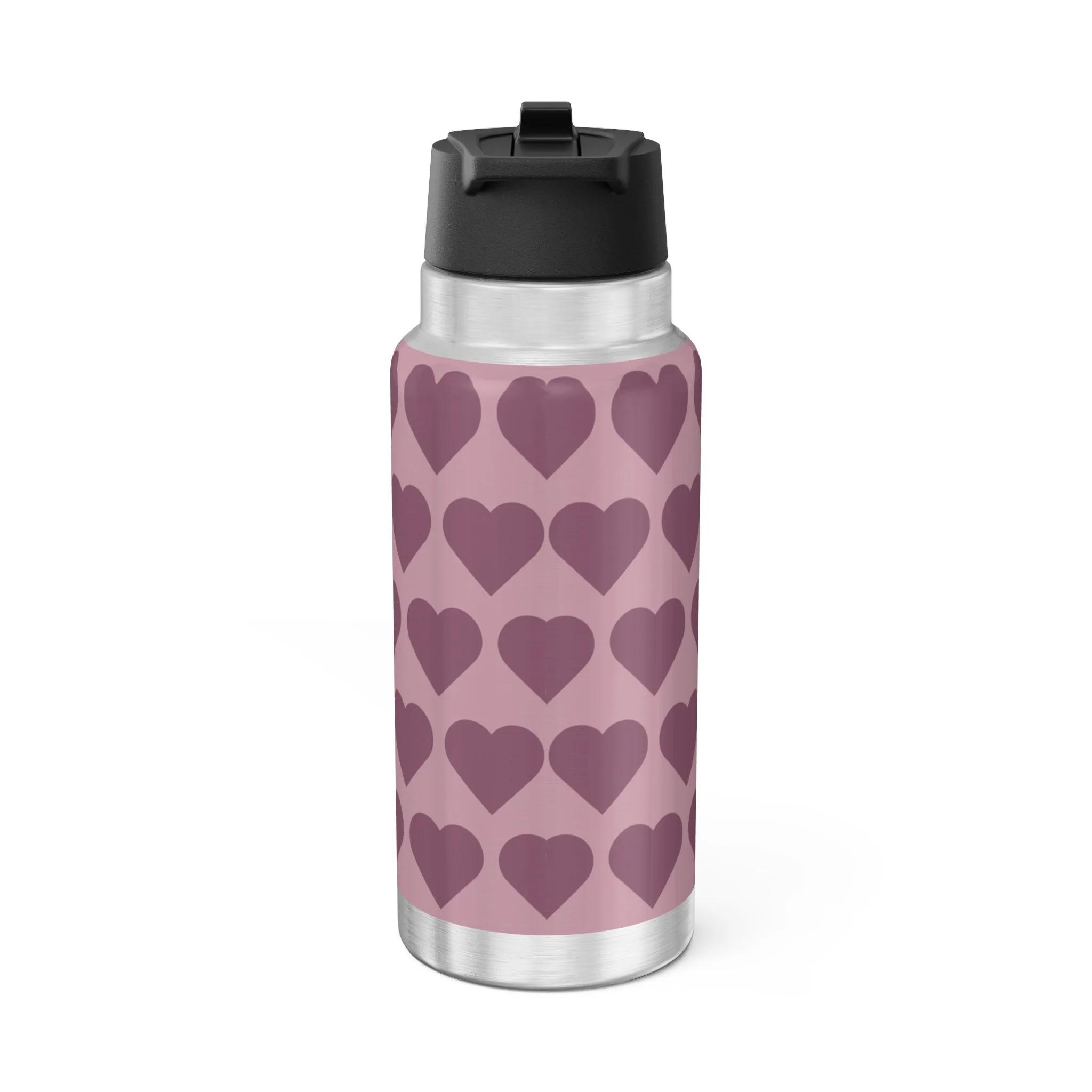 Darling Daphne Pixie Stainless Steel Water Bottle by Coco Pixies featuring a Black pixie with curly afro puff, pink wings, mauve signature heart pattern, insulated 32oz tumbler.