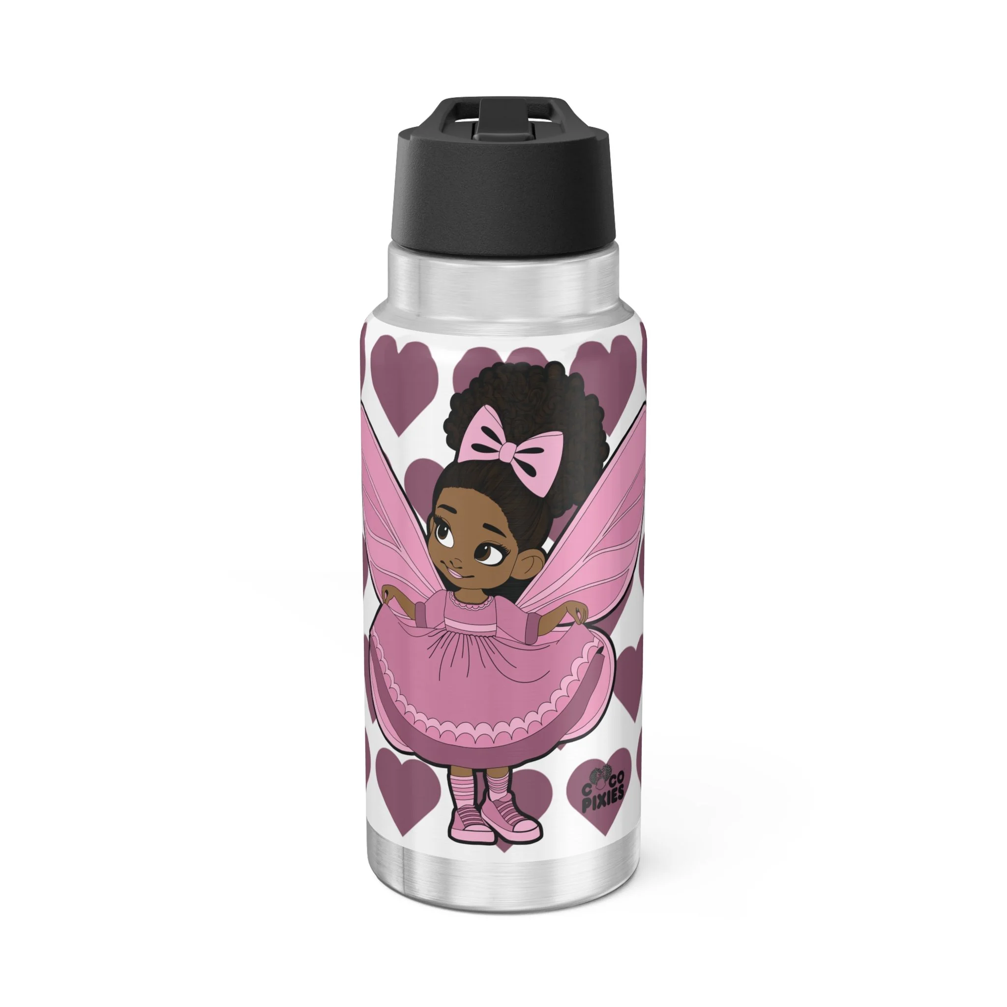 Darling Daphne Pixie Stainless Steel Water Bottle - Coco Pixies Signature Heart Pattern 32oz Tumbler