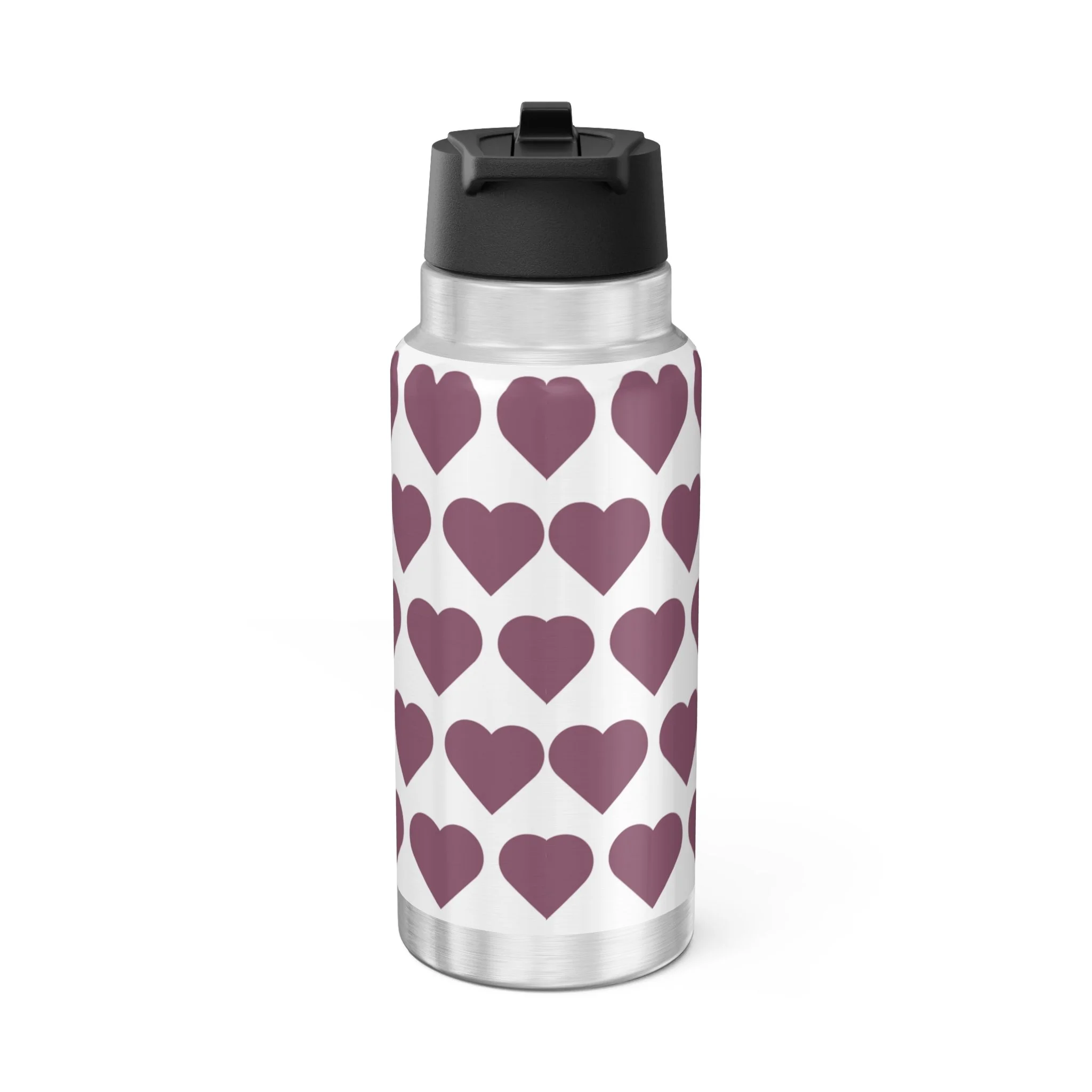 Darling Daphne Pixie Stainless Steel Water Bottle by Coco Pixies featuring a Black pixie with curly afro puff, pink wings, signature heart pattern, insulated 32oz tumbler.