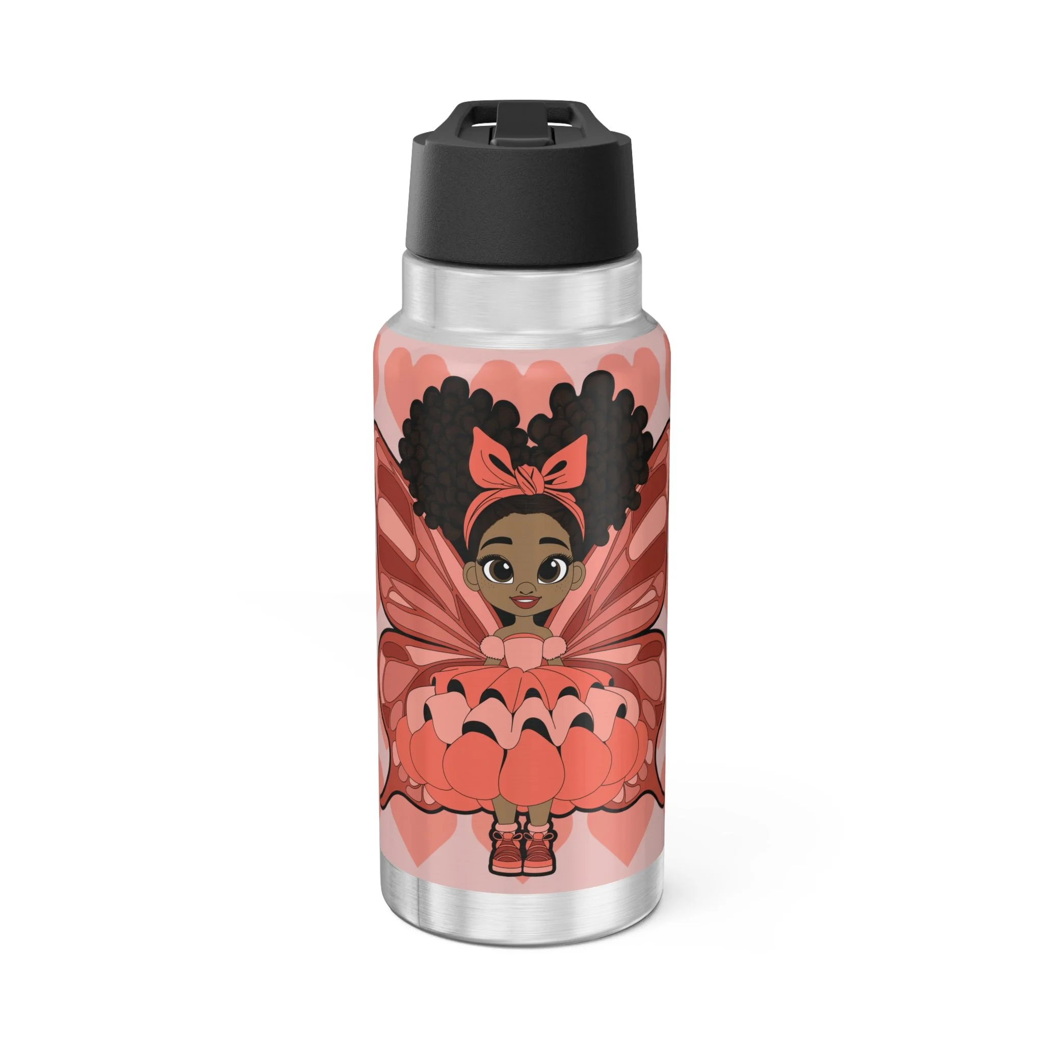 Lovely Layla Pixie Stainless Steel Water Bottle - Coco Pixies Coral Signature Heart Pattern 32oz Tumbler