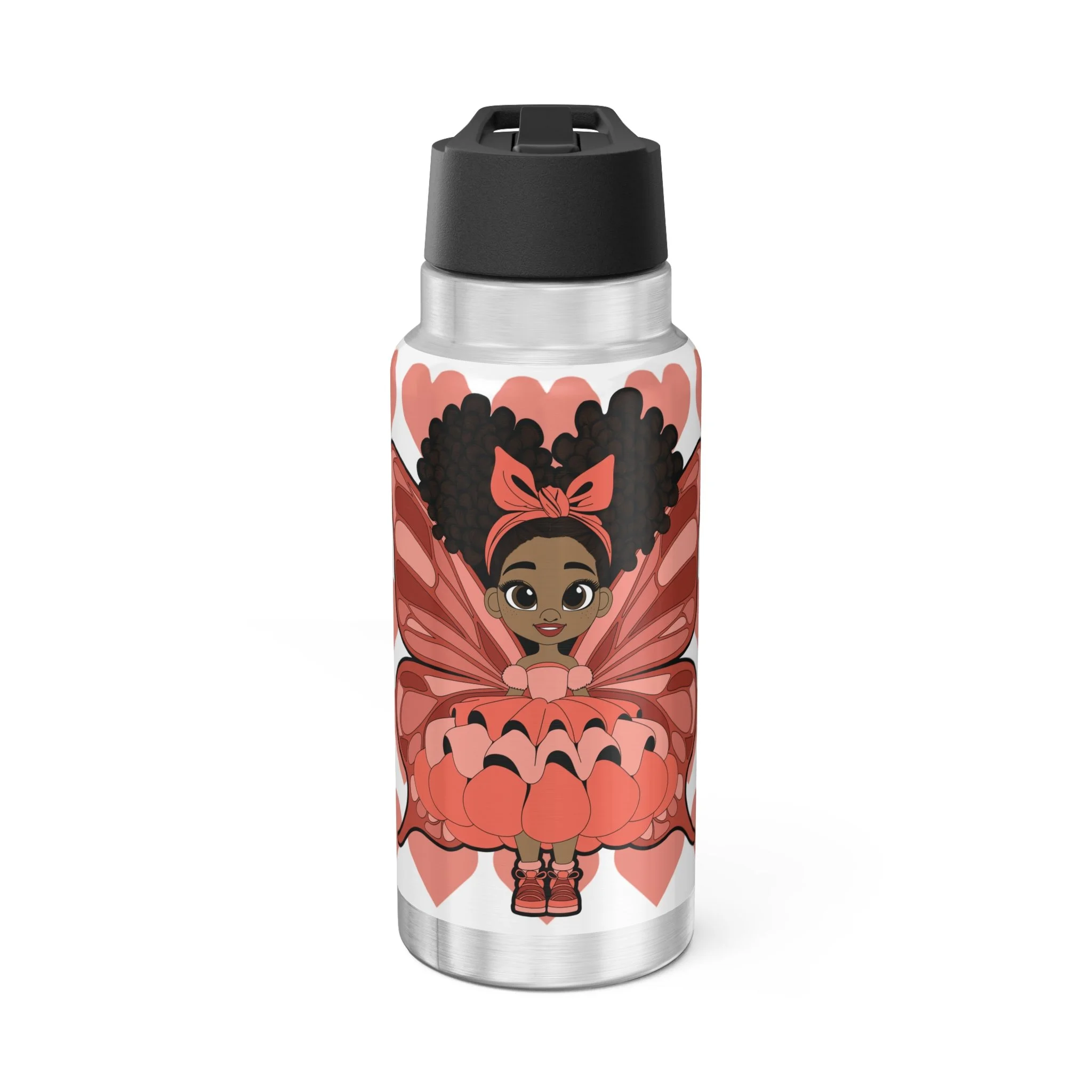 Lovely Layla Pixie Stainless Steel Water Bottle - Coco Pixies Signature Heart Pattern 32oz Tumbler