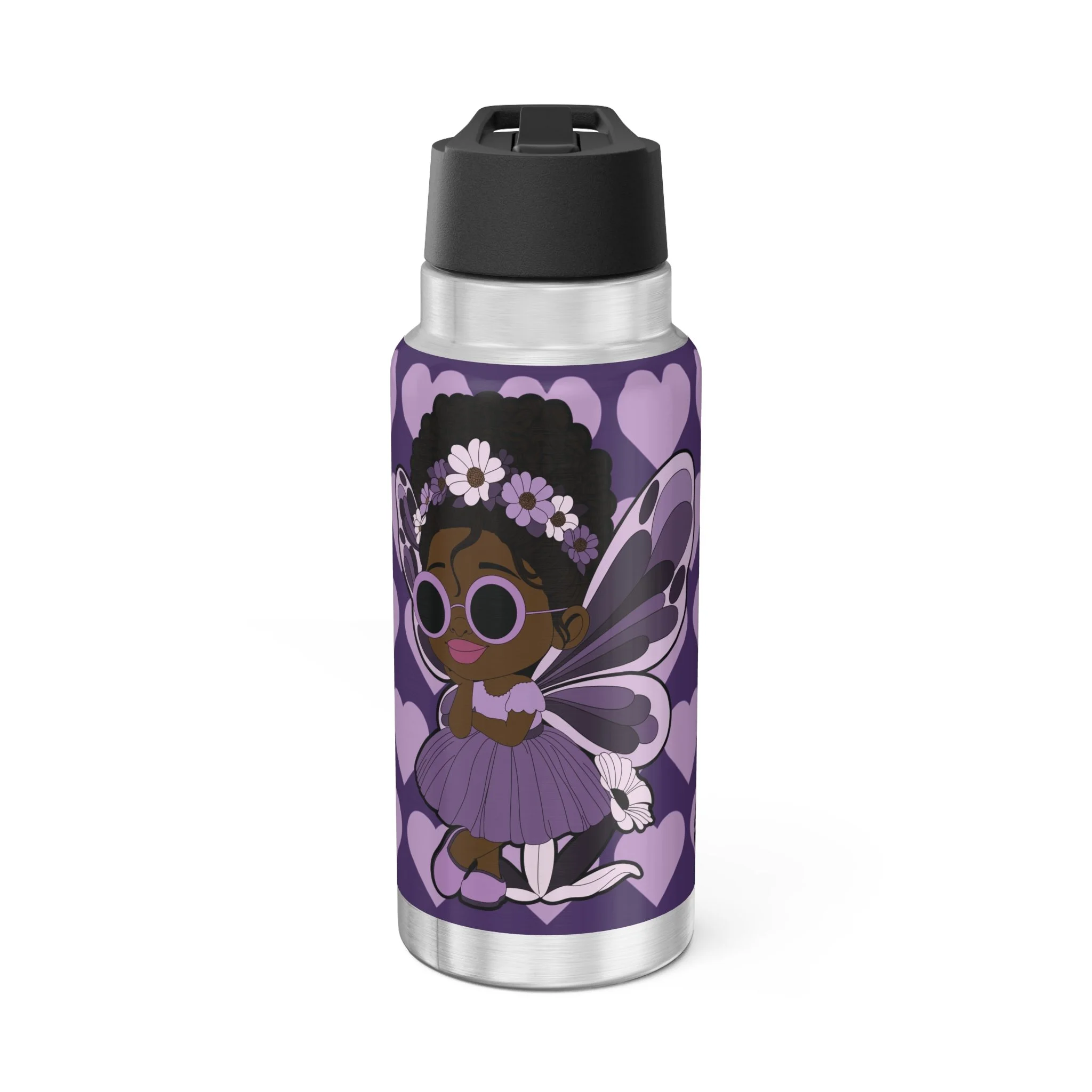 Marvelous Mia Pixie Stainless Steel Water Bottle - Coco Pixies Purple Signature Heart Pattern 32oz Tumbler