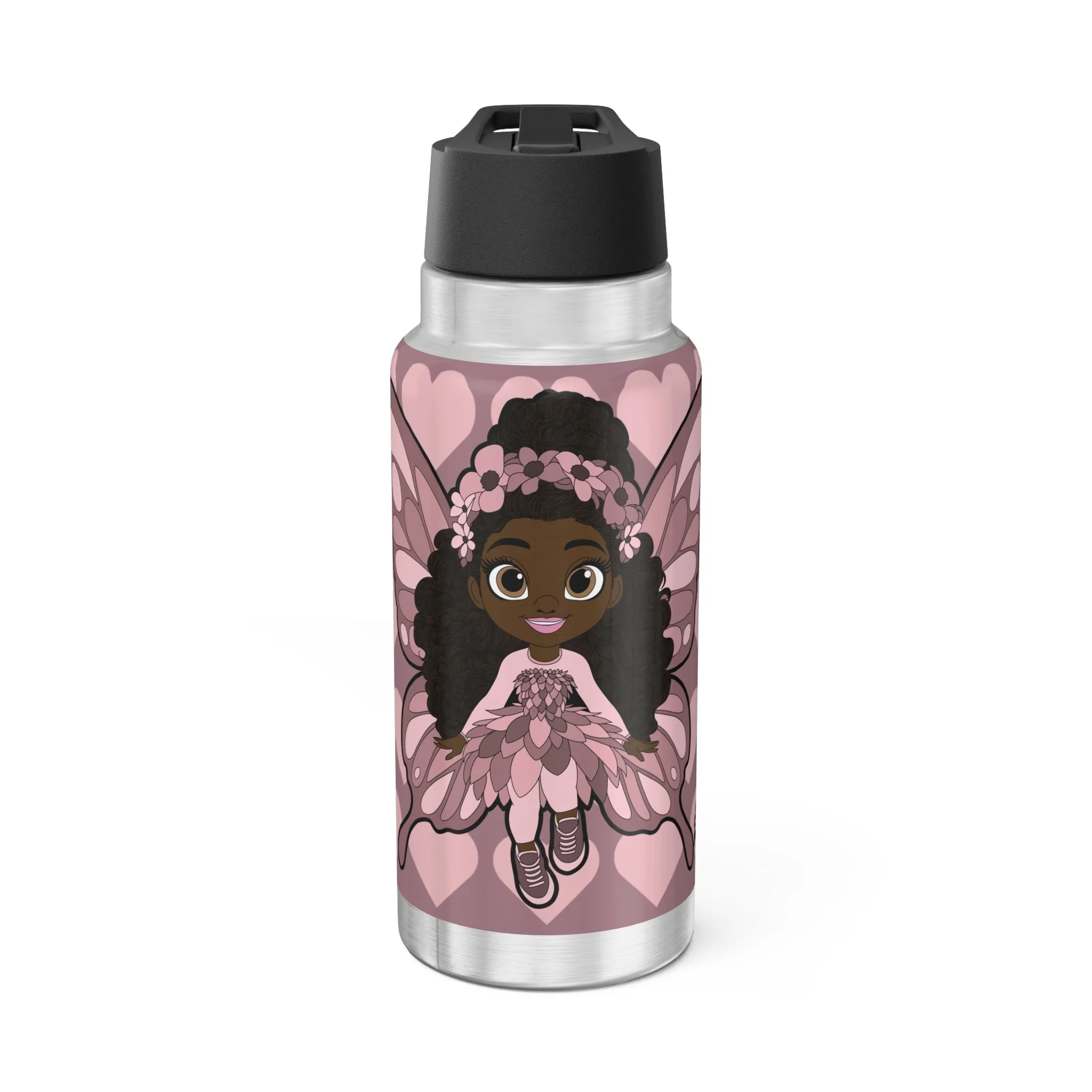 Penelope Pixie Stainless Steel Water Bottle - Coco Pixies Dusty Rose Signature Heart Pattern 32oz Tumbler