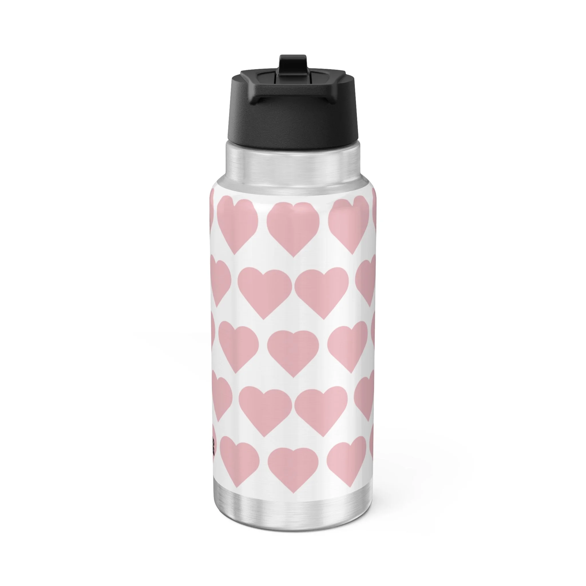 Penelope Pixie stainless steel water bottle with COCO PIXIES signature heart pattern, 32oz tumbler
