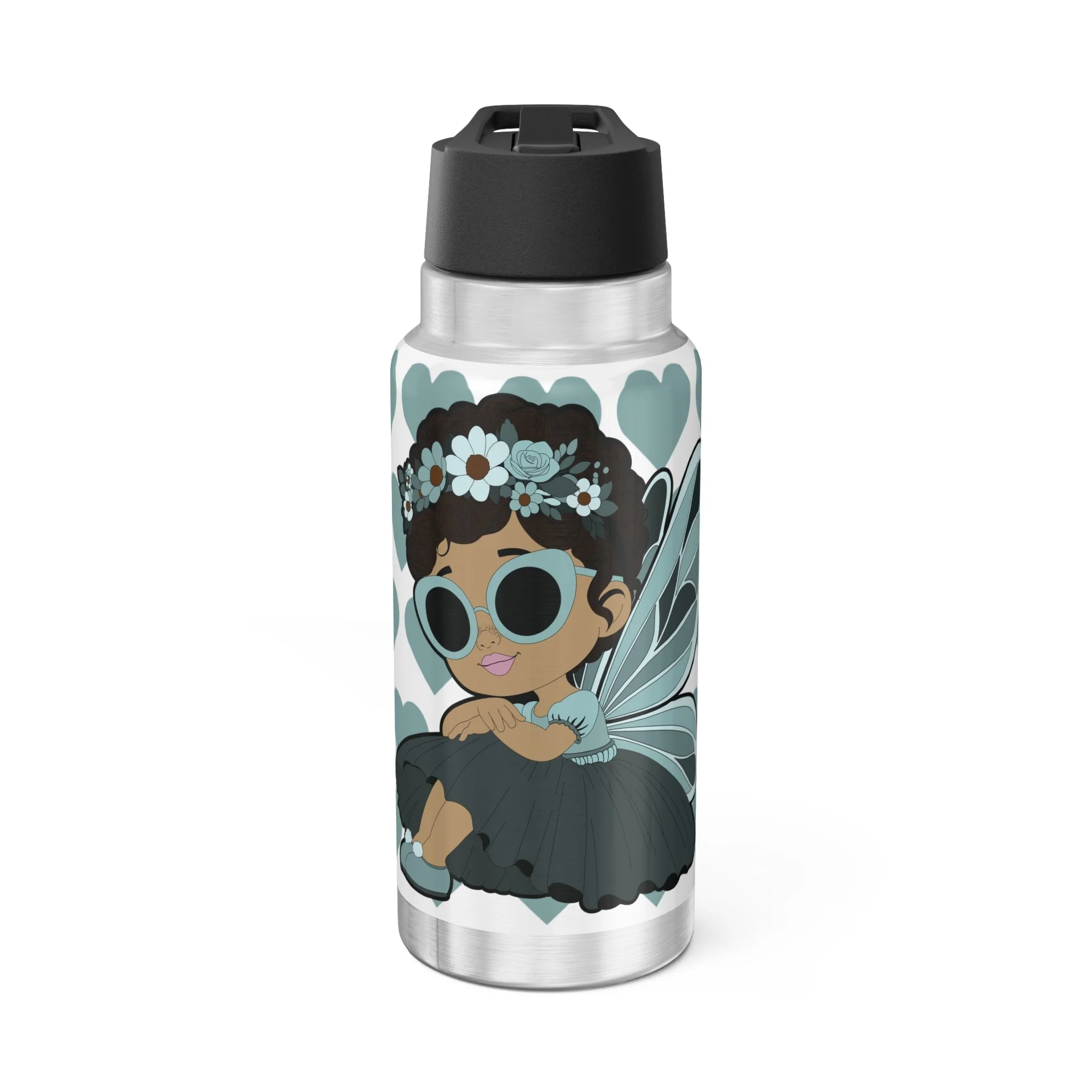 Pixie Piper Stainless Steel Water Bottle - Coco Pixies Signature Heart Pattern 32oz Tumbler