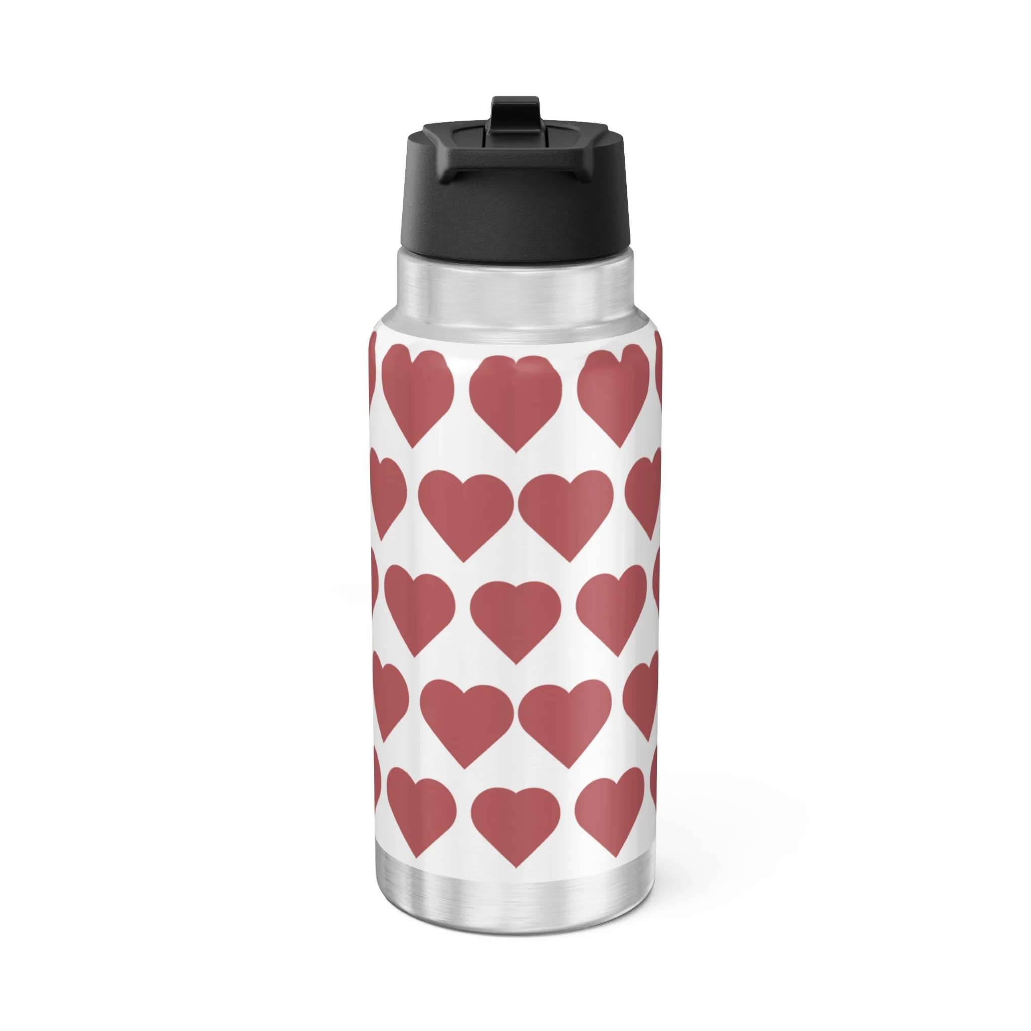 COCO PIXIES Radiant Ruby Pixie 32oz water bottle with signature heart pattern and black lid