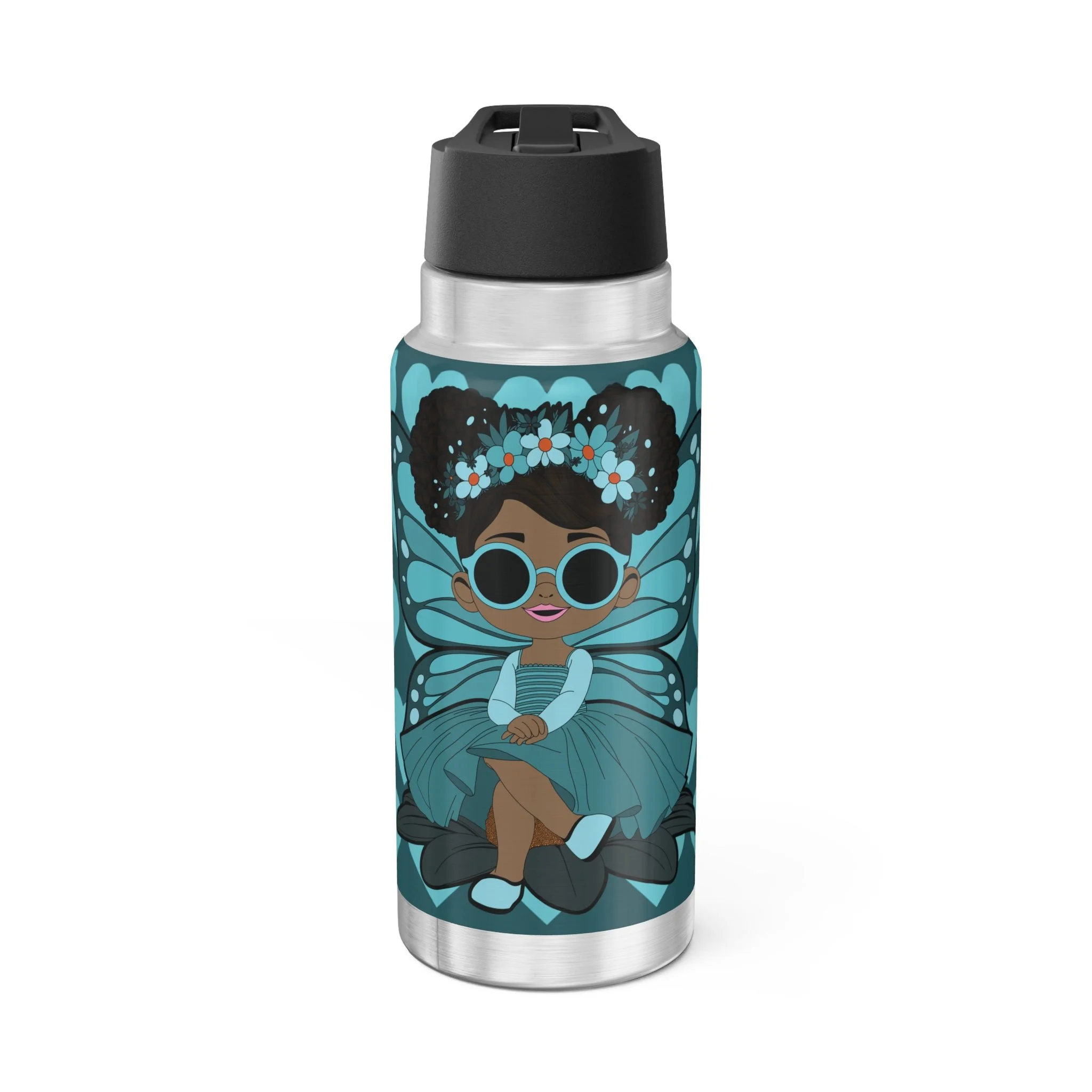 Sassy Sammy Pixie Stainless Steel Water Bottle - Coco Pixies Deep Teal Signature Heart Pattern 32oz Tumbler
