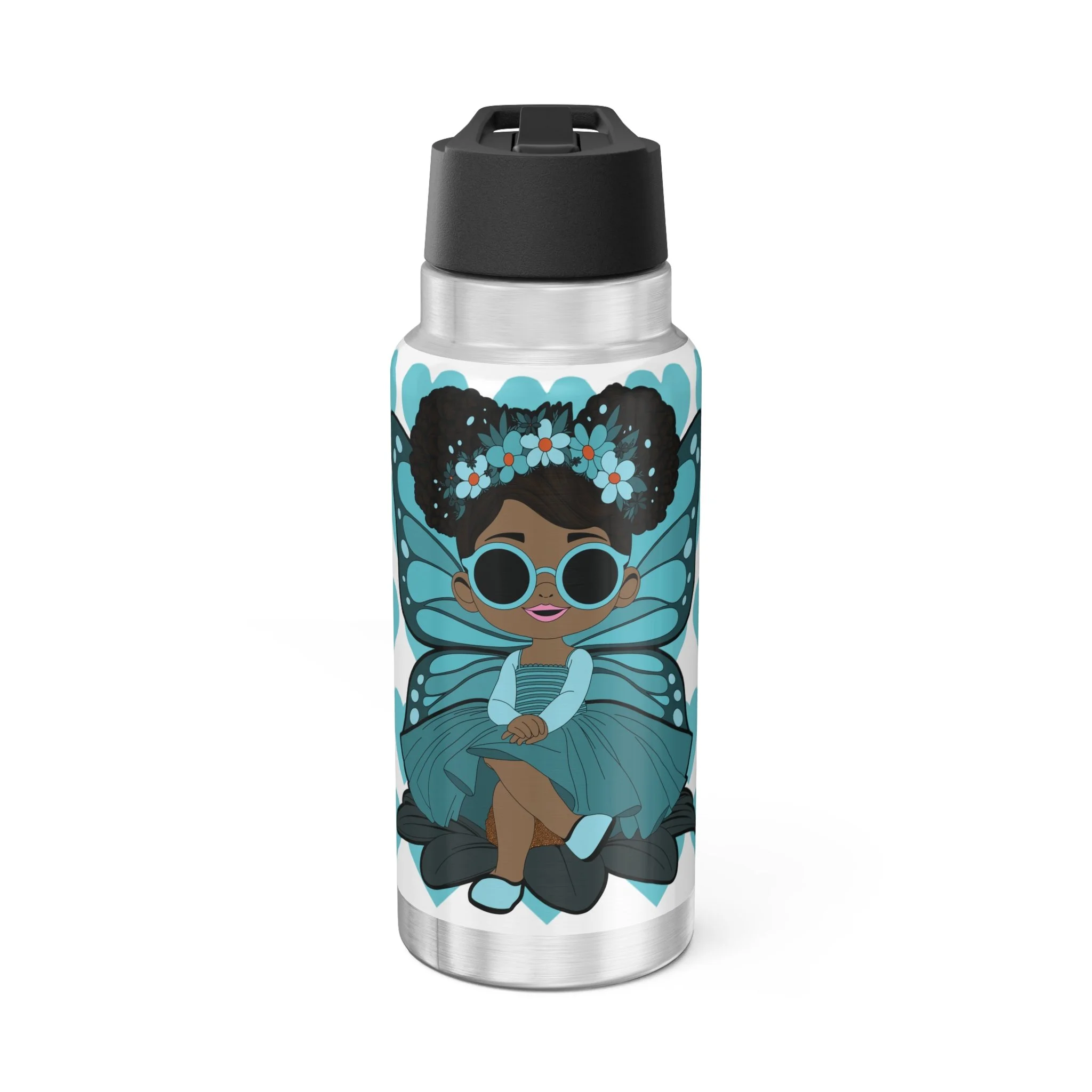 Sassy Sammy Pixie Stainless Steel Water Bottle - Coco Pixies Signature Heart Pattern 32oz Tumbler