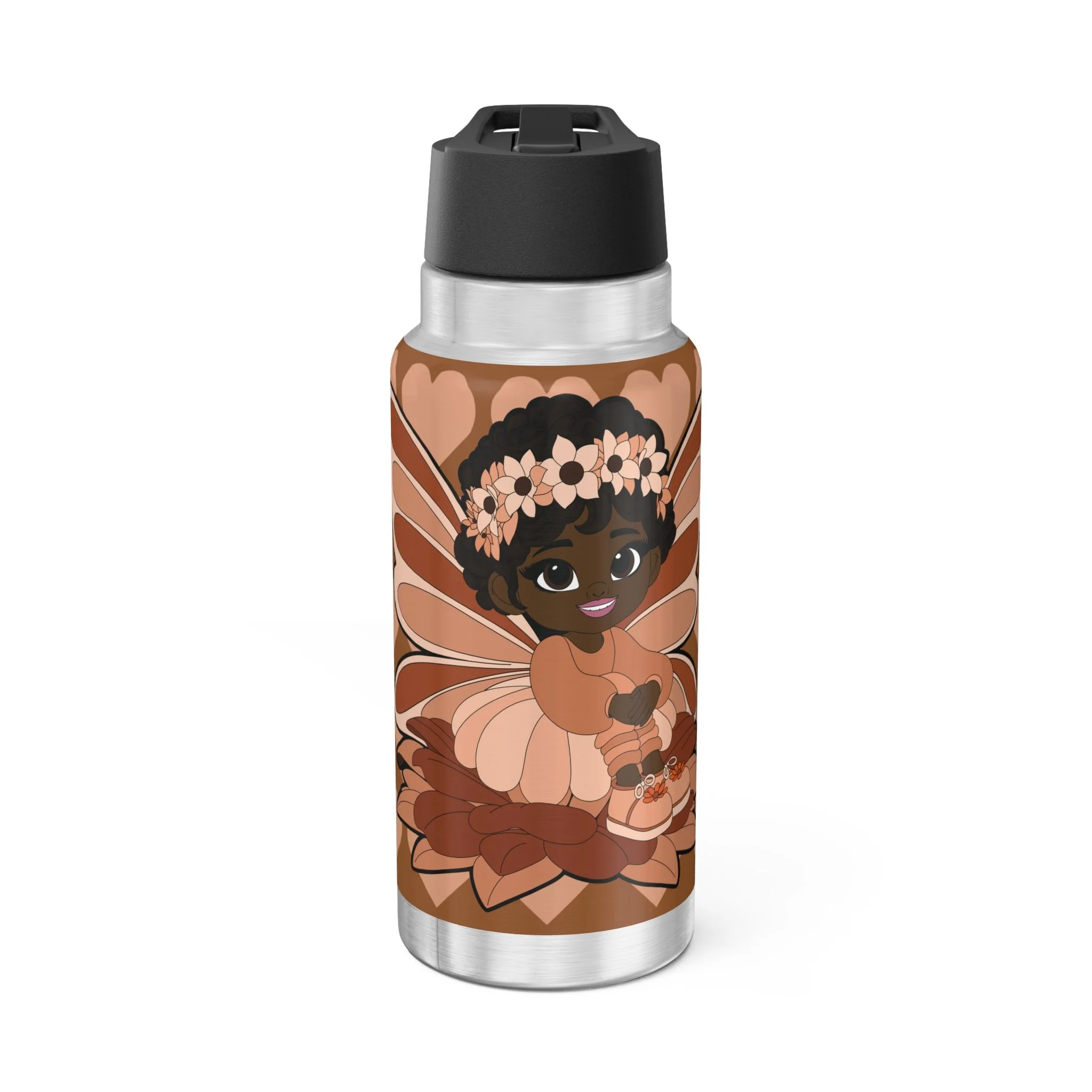 Sweet Sienna Pixie Stainless Steel Water Bottle - Coco Pixies Mocha Signature Heart Pattern 32oz Tumbler