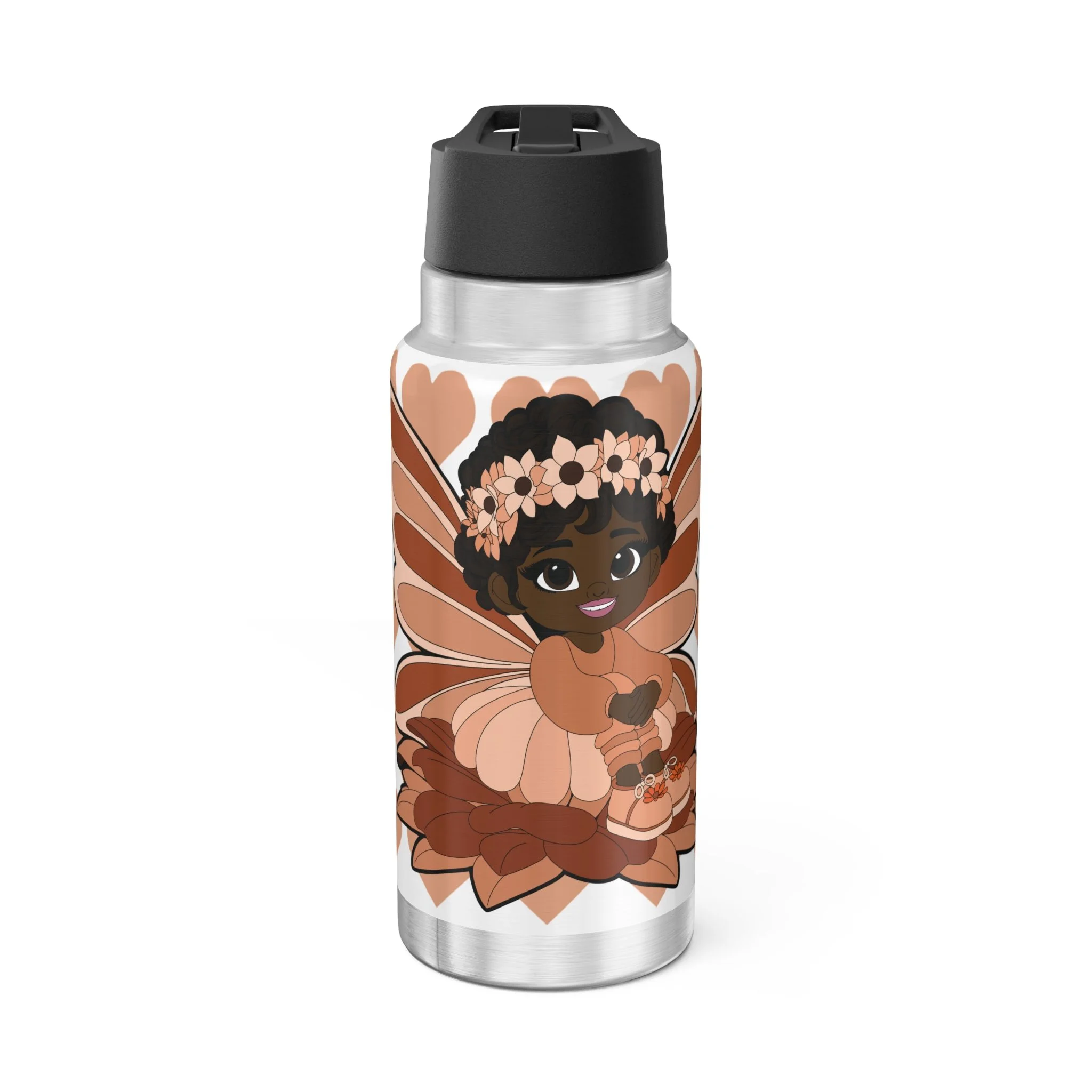 Sweet Sienna Pixie Stainless Steel Water Bottle - Coco Pixies Signature Heart Pattern 32oz Tumbler