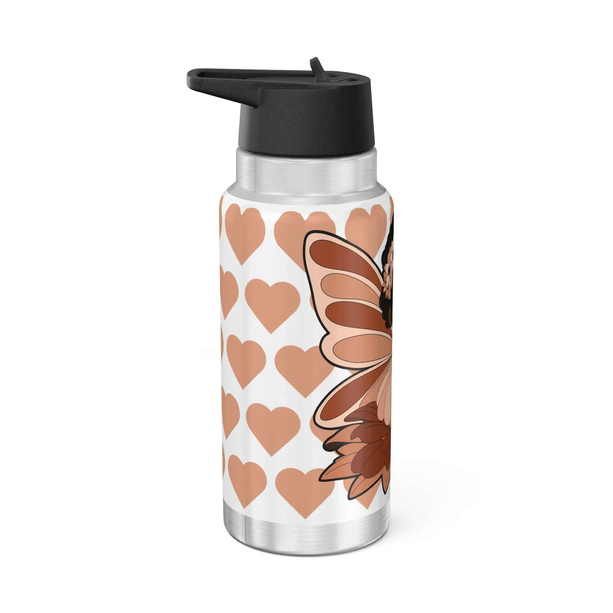 Sweet Sienna Pixie 32oz stainless steel water bottle with COCO PIXIES signature heart pattern