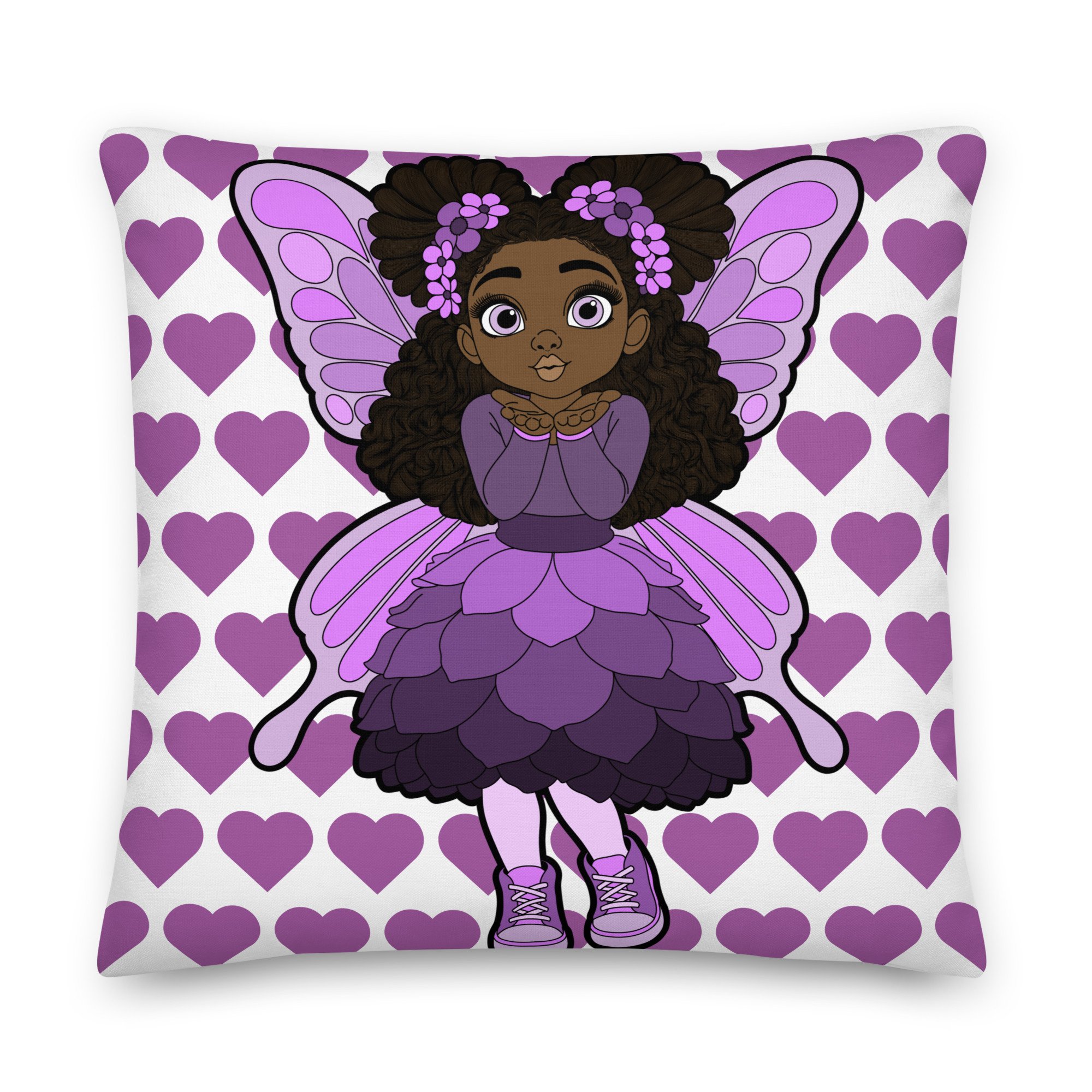 Amber Amazingpuff Pixie Throw Pillow - Coco Pixies Signature Heart Pattern Decorative Accent Pillow, 22" x 22"