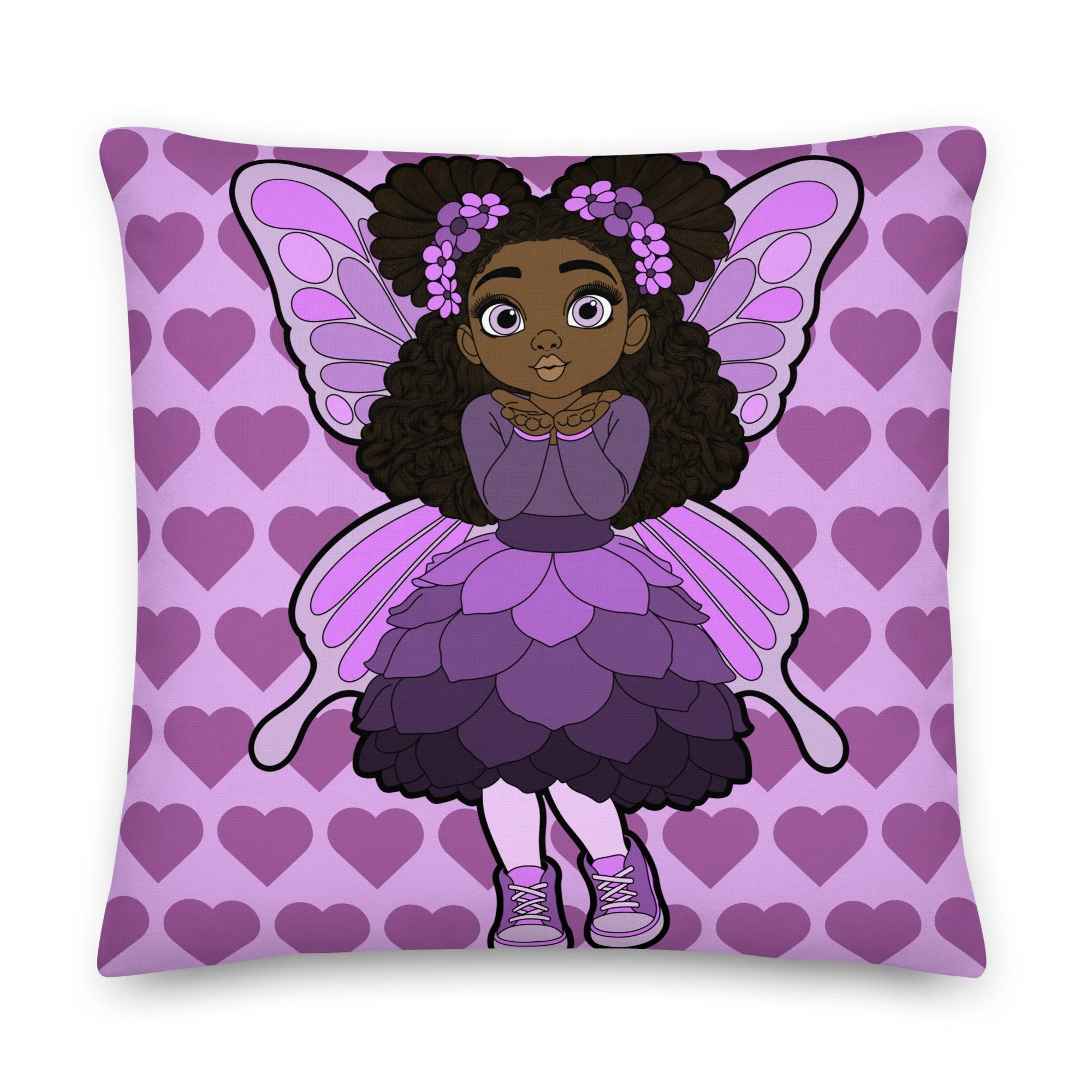 Amber Amazingpuff Pixie Throw Pillow - Coco Pixies Lavender Signature Heart Pattern Decorative Accent Pillow, 22" x 22"