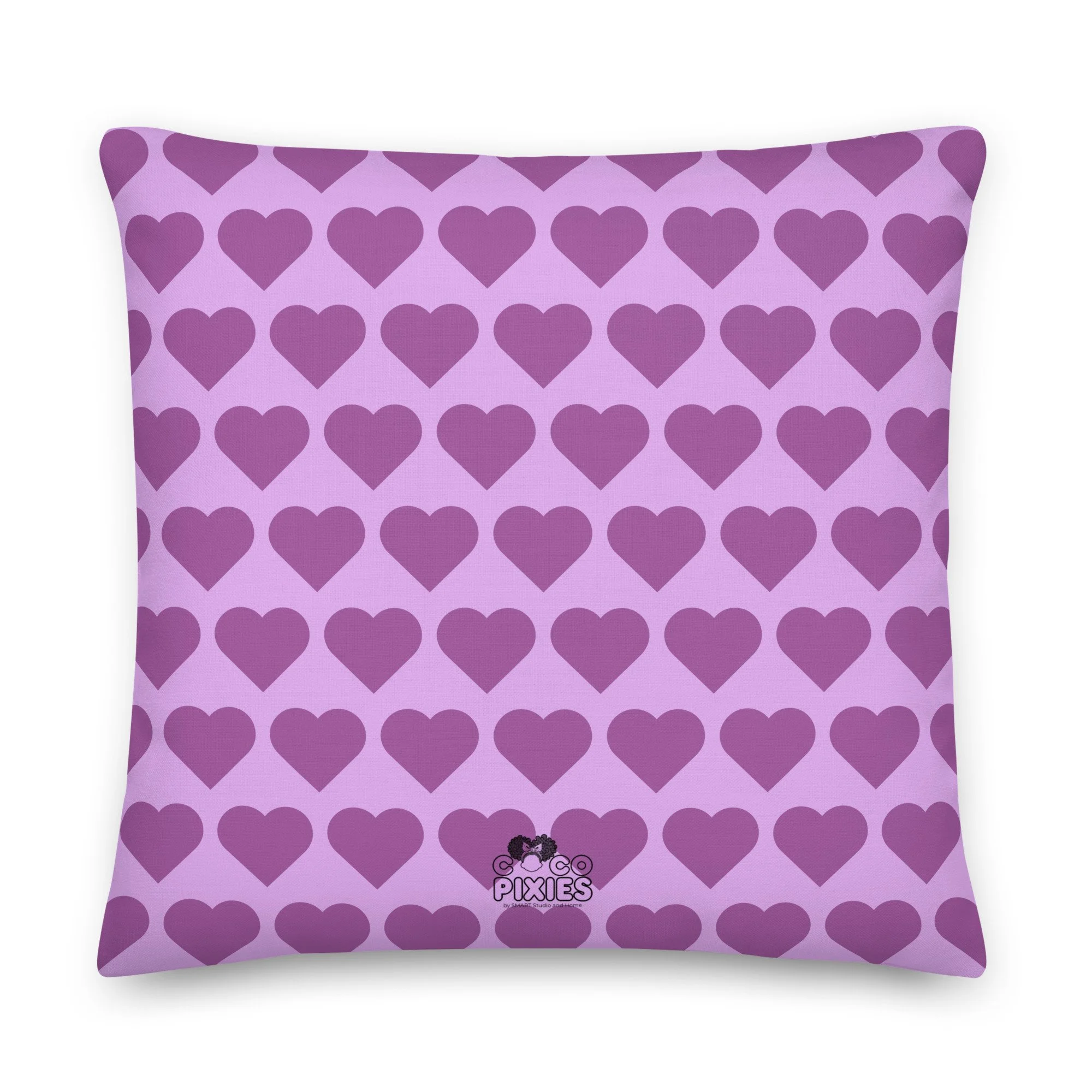 Amber Amazingpuff Pixie Throw Pillow by Coco Pixies with lavender Signature Heart Pattern decorative accent pillow 22 x 22