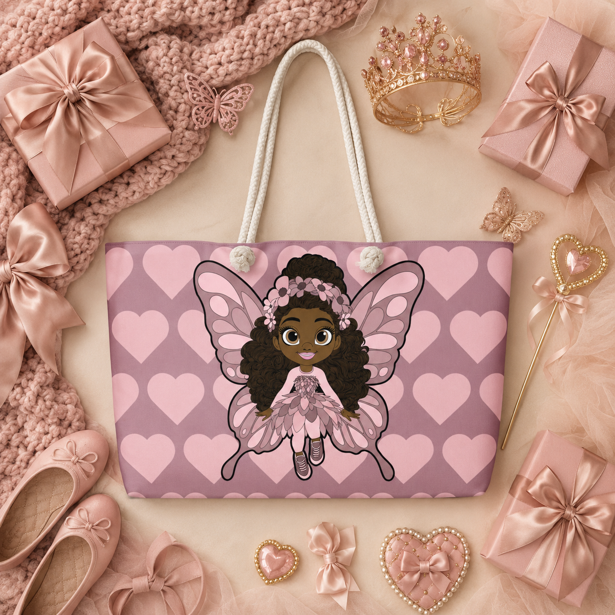 Pink fairy tote bag for girls featuring Penelope Pixie – Coco Pixies kids accessories