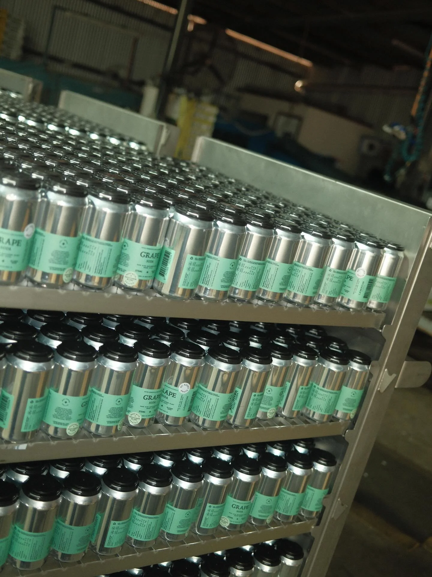 Latest canning run of our grape soda (and testing something new ✨) a bit nervous about the forklift driver though